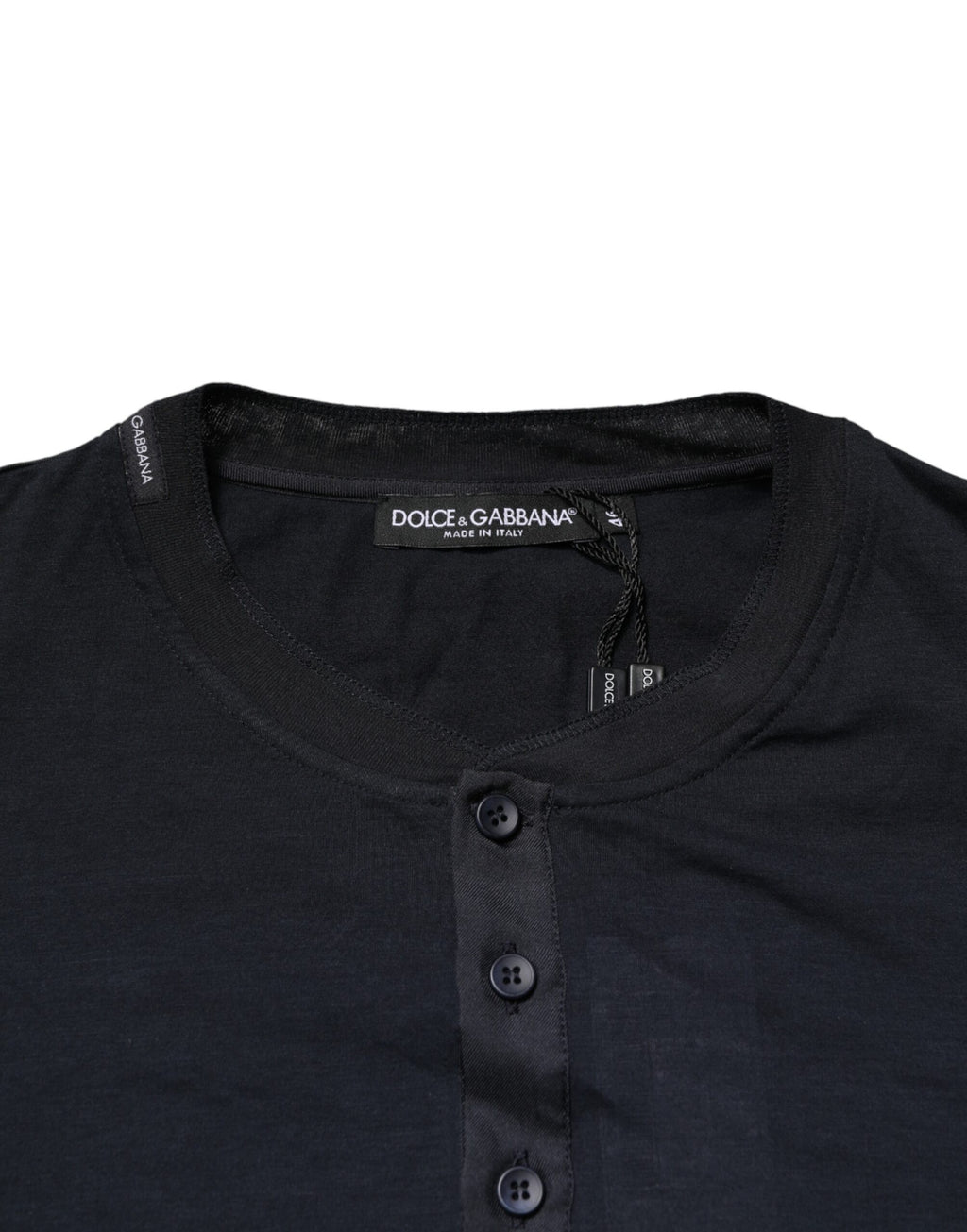 T-shirt Henley Dolce & Gabbana en coton bleu foncé à manches longues