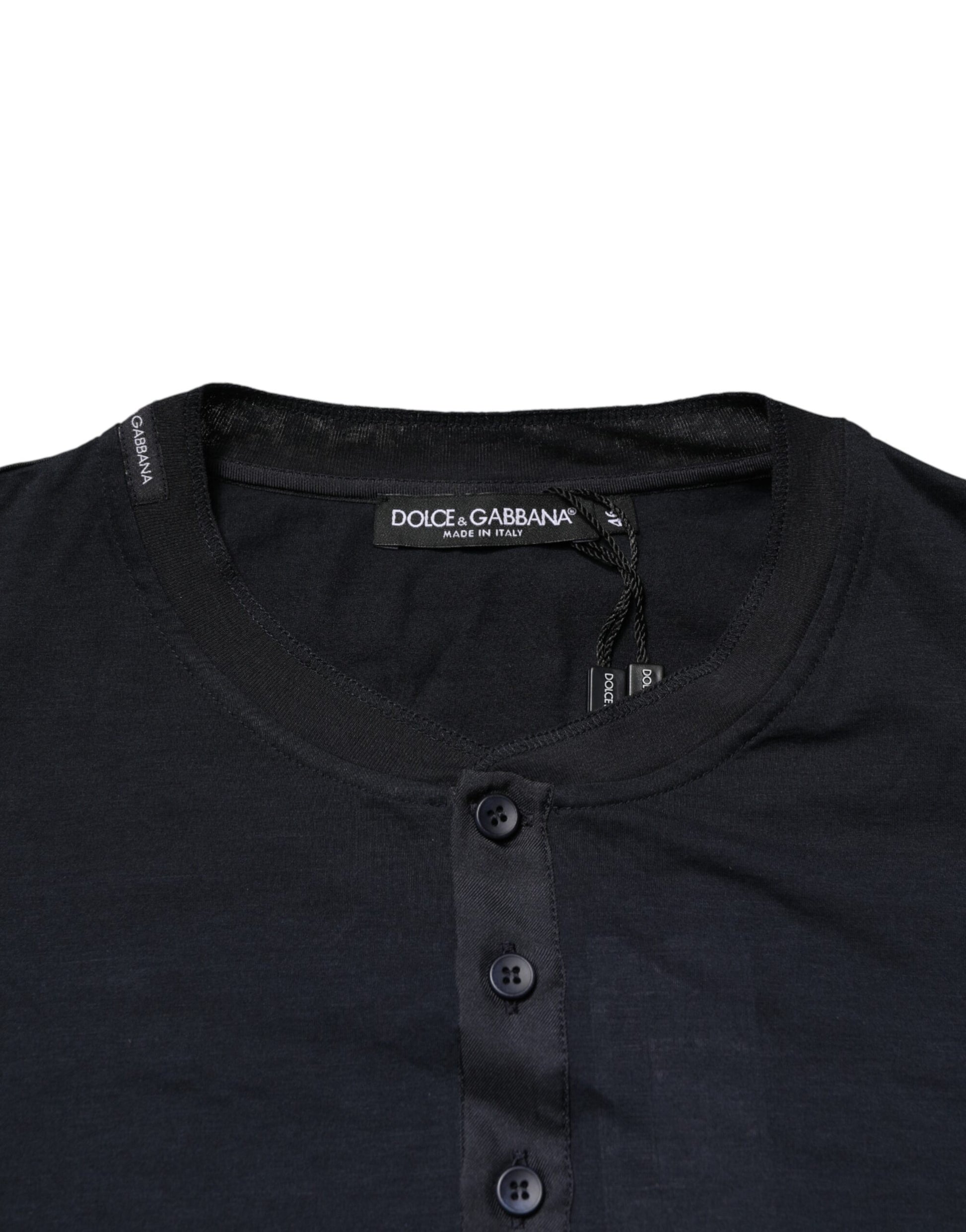 T-shirt Henley Dolce & Gabbana en coton bleu foncé à manches longues