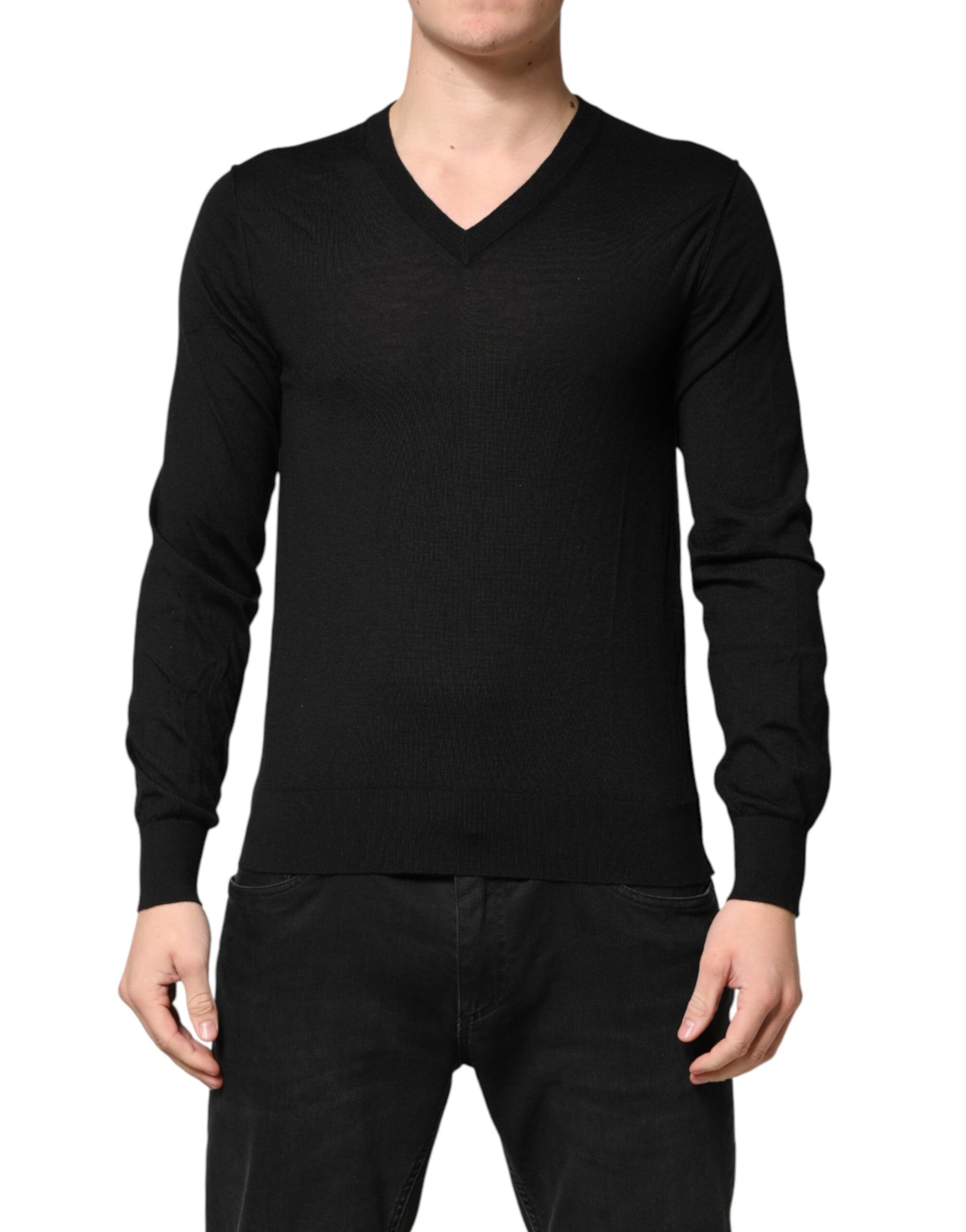 Pull en cachemire noir à col en V Dolce & Gabbana pour homme