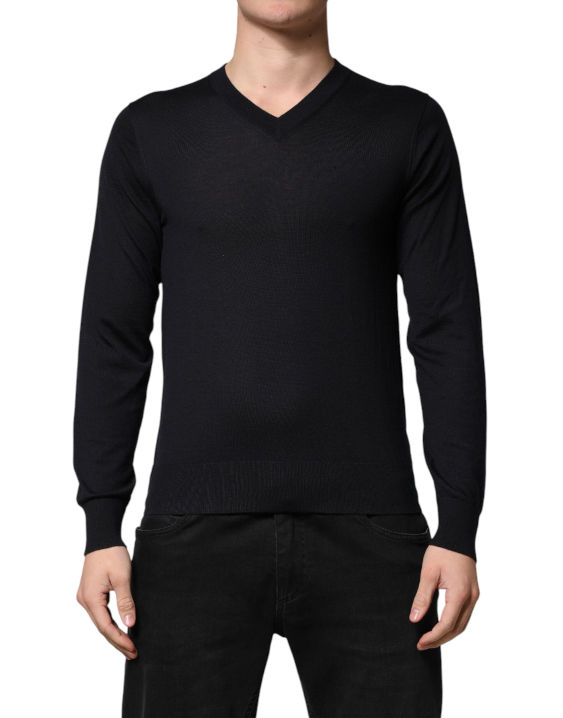 Pull en cachemire noir à col en V Dolce & Gabbana pour homme