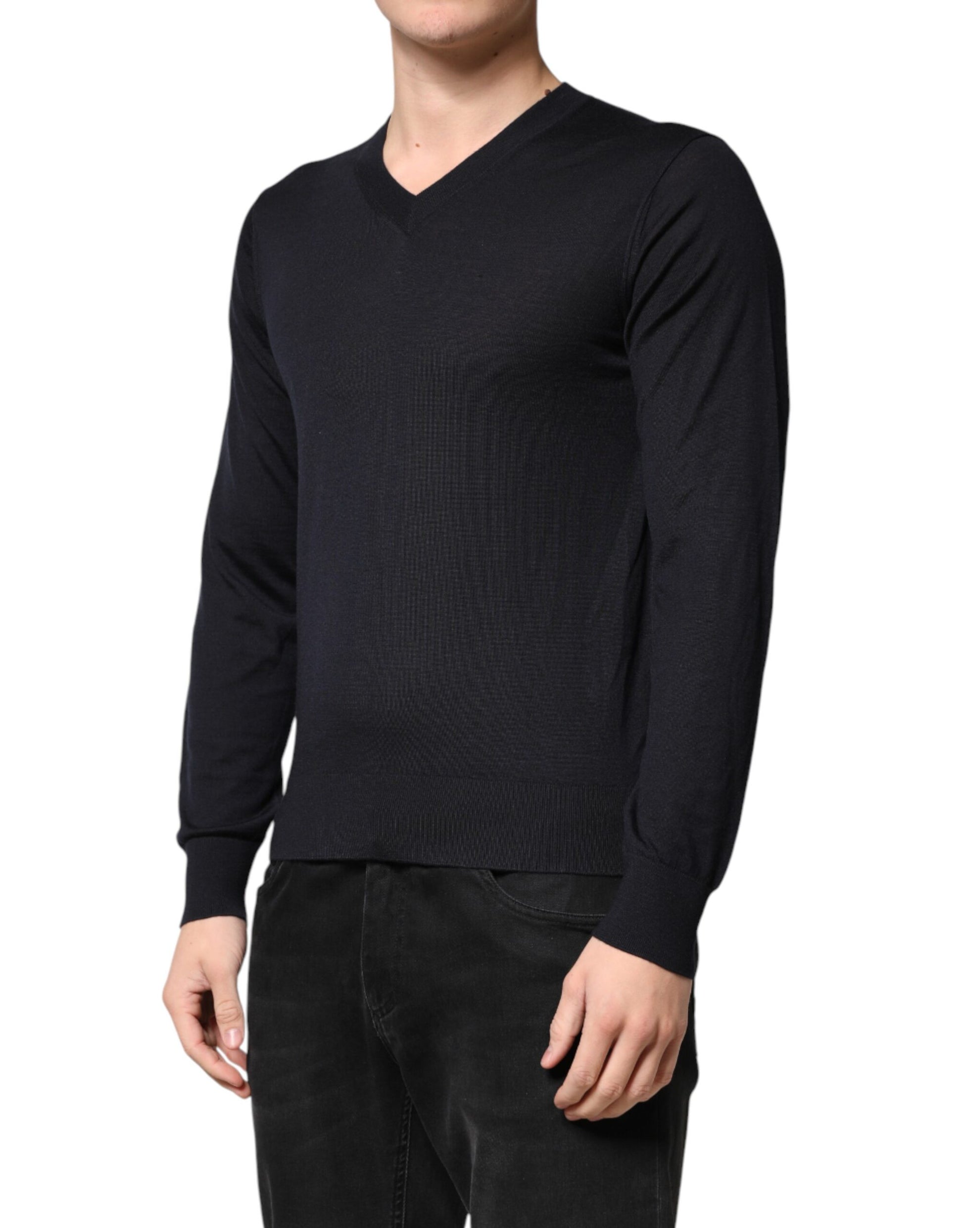 Pull en cachemire noir à col en V Dolce & Gabbana pour homme