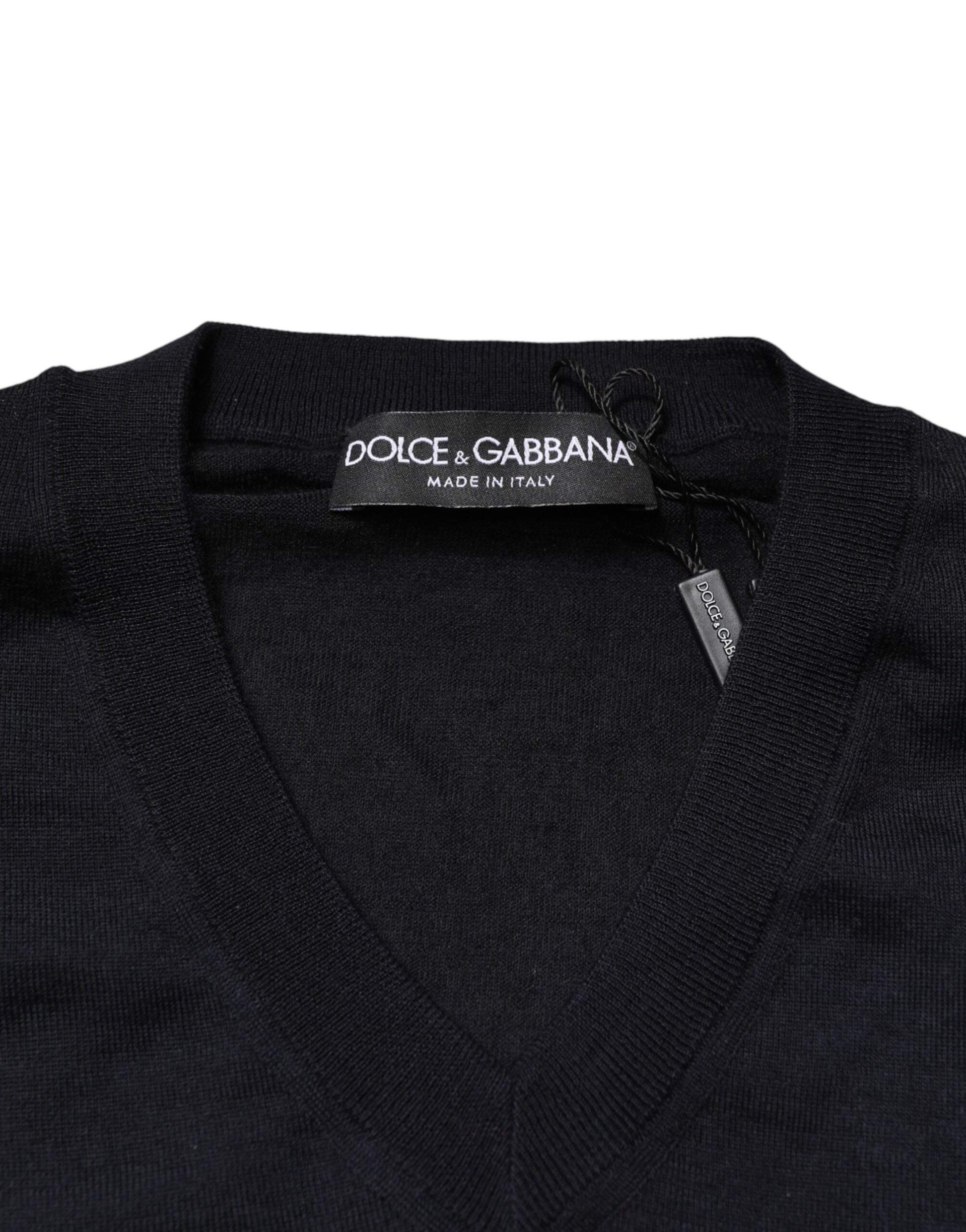 Pull en cachemire noir à col en V Dolce & Gabbana pour homme