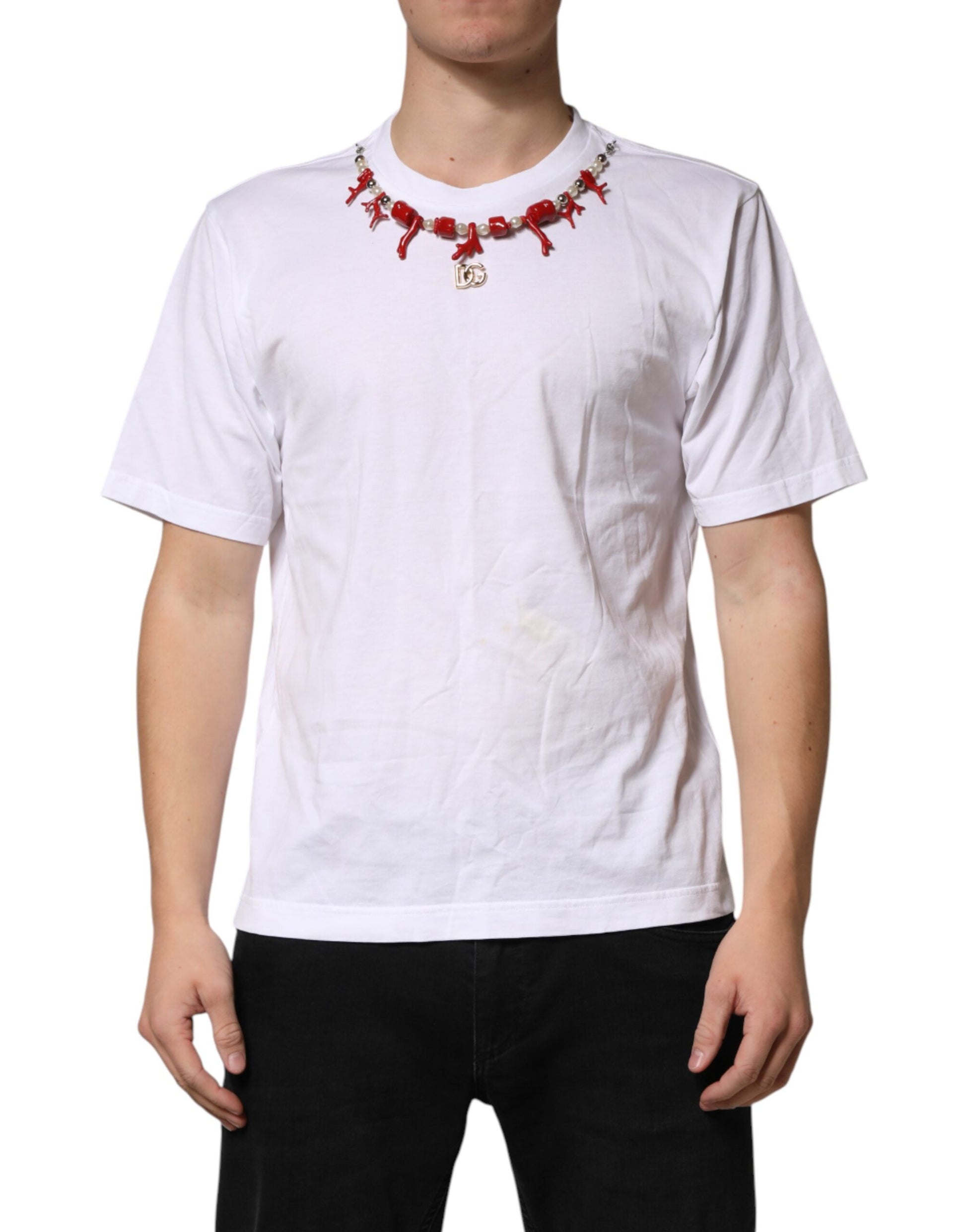 T-shirt Dolce & Gabbana en coton blanc orné d'un collier