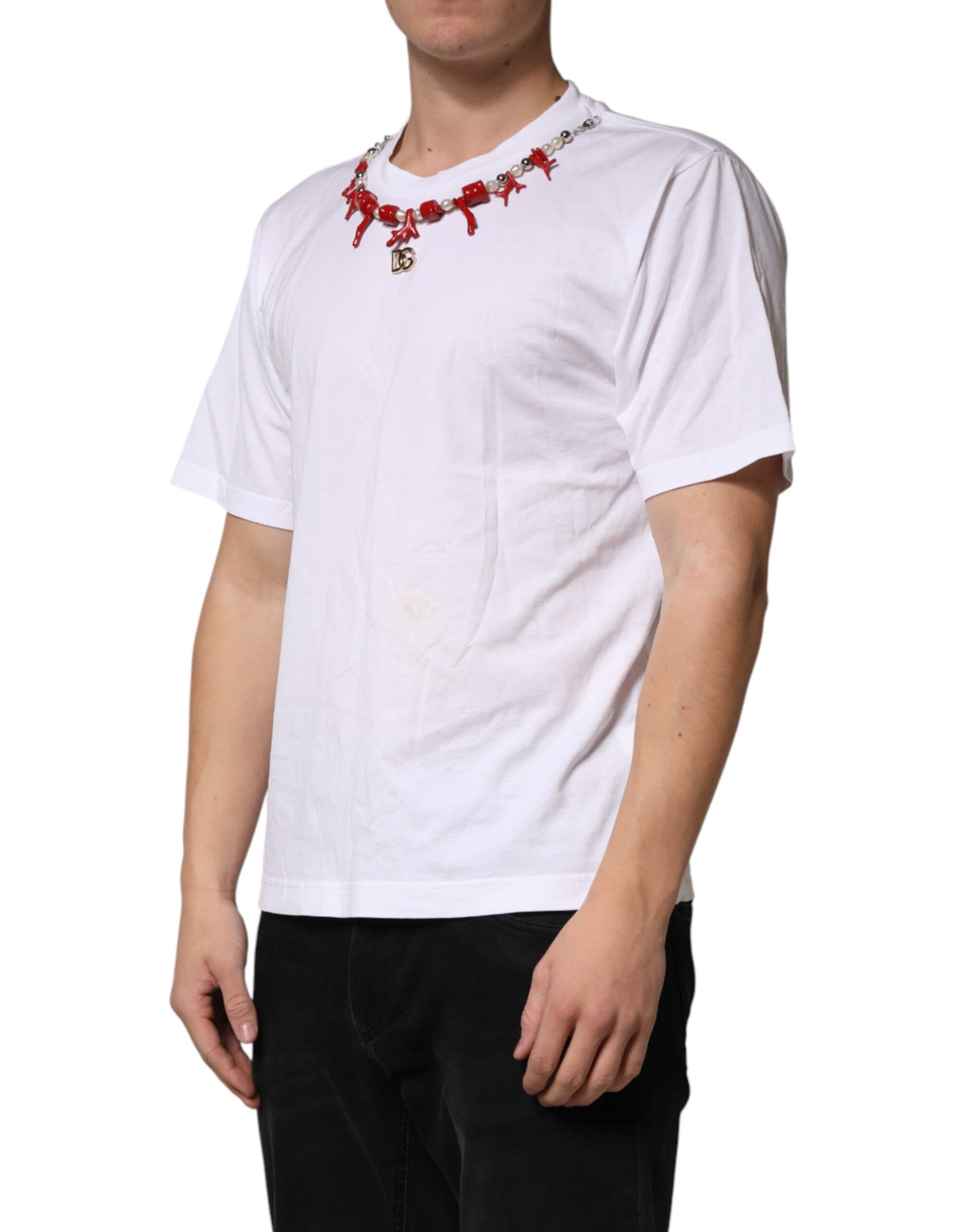 T-shirt Dolce & Gabbana en coton blanc orné d'un collier