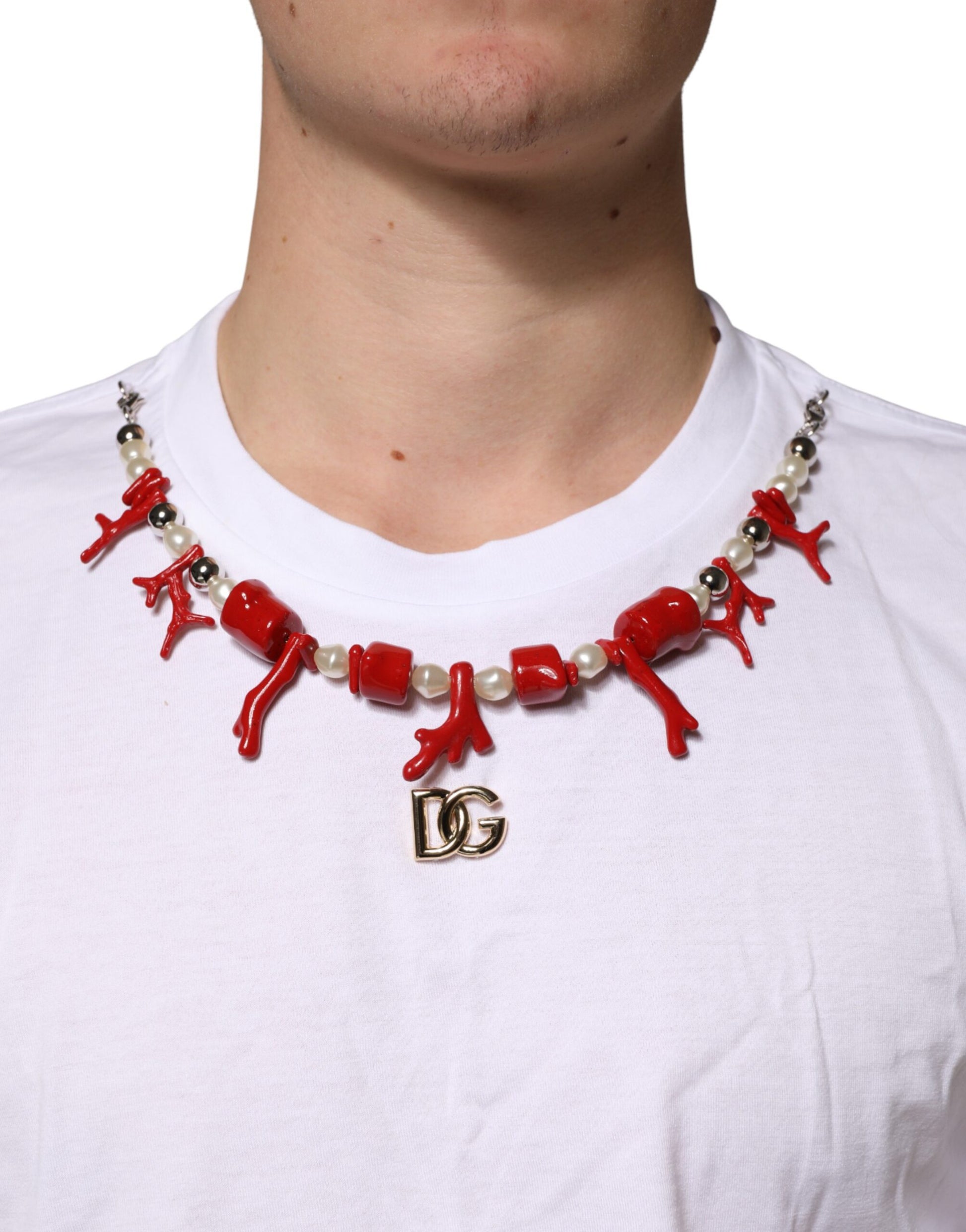 T-shirt Dolce & Gabbana en coton blanc orné d'un collier