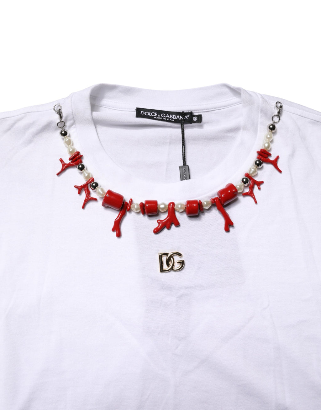 T-shirt Dolce & Gabbana en coton blanc orné d'un collier