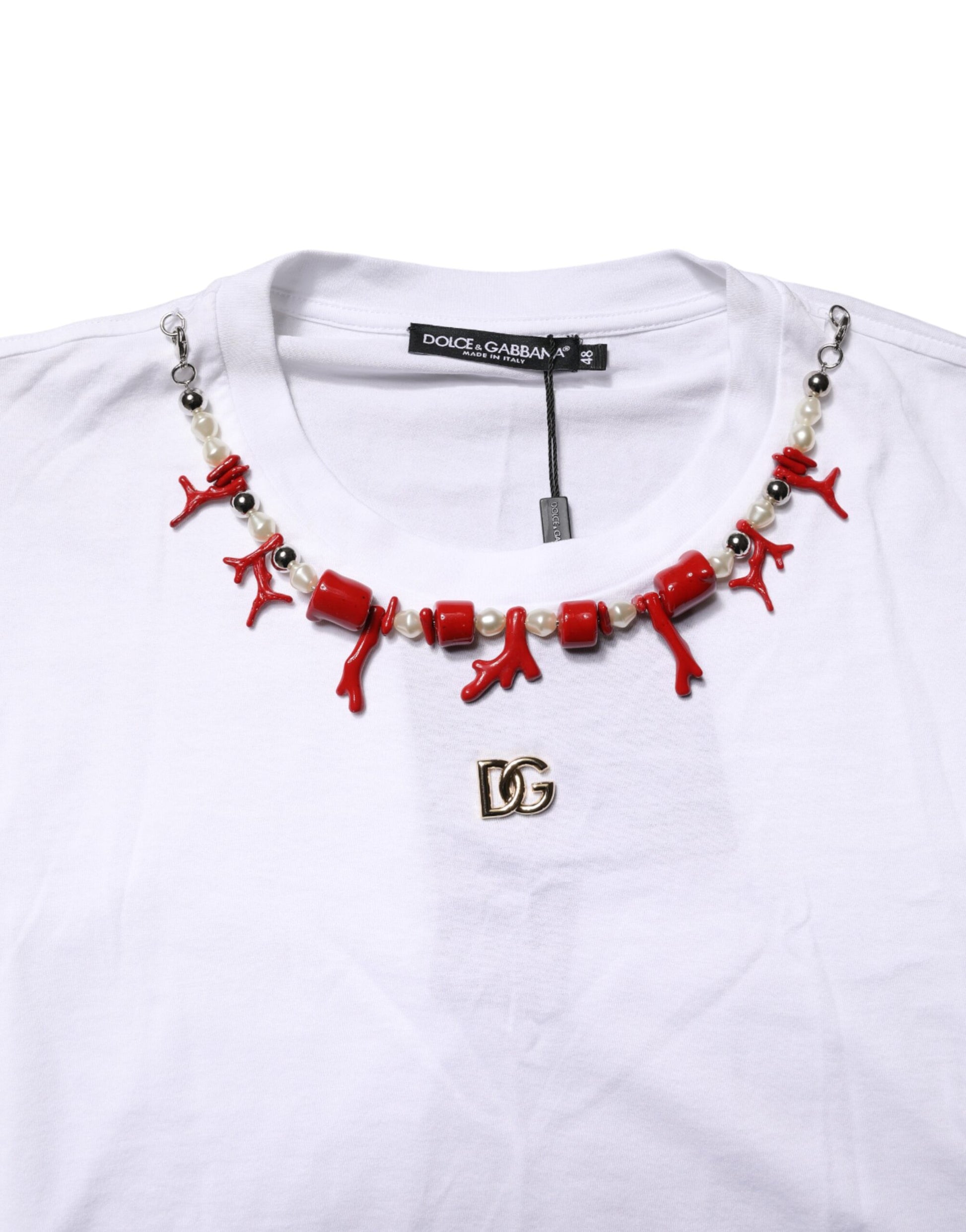 T-shirt Dolce & Gabbana en coton blanc orné d'un collier