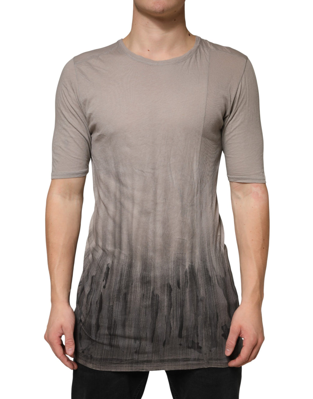 Laneus Gray Two Tone Cotton Round Neck Short Sleeves T-shirt