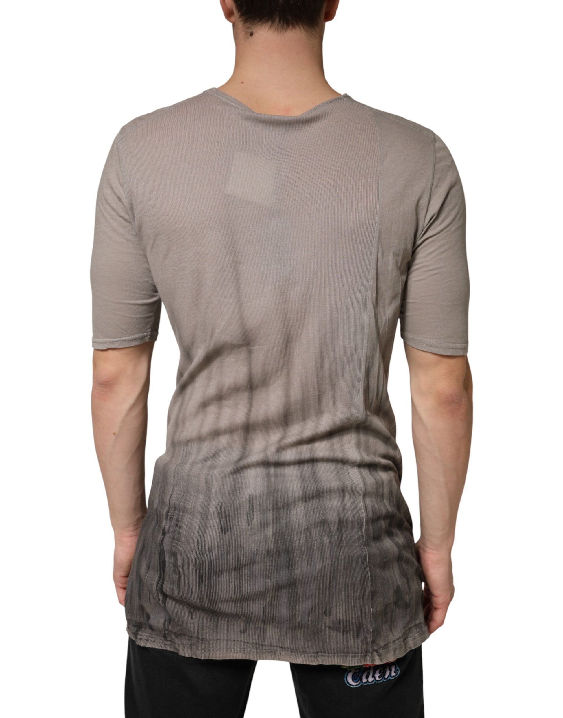 Laneus Gray Two Tone Cotton Round Neck Short Sleeves T-shirt
