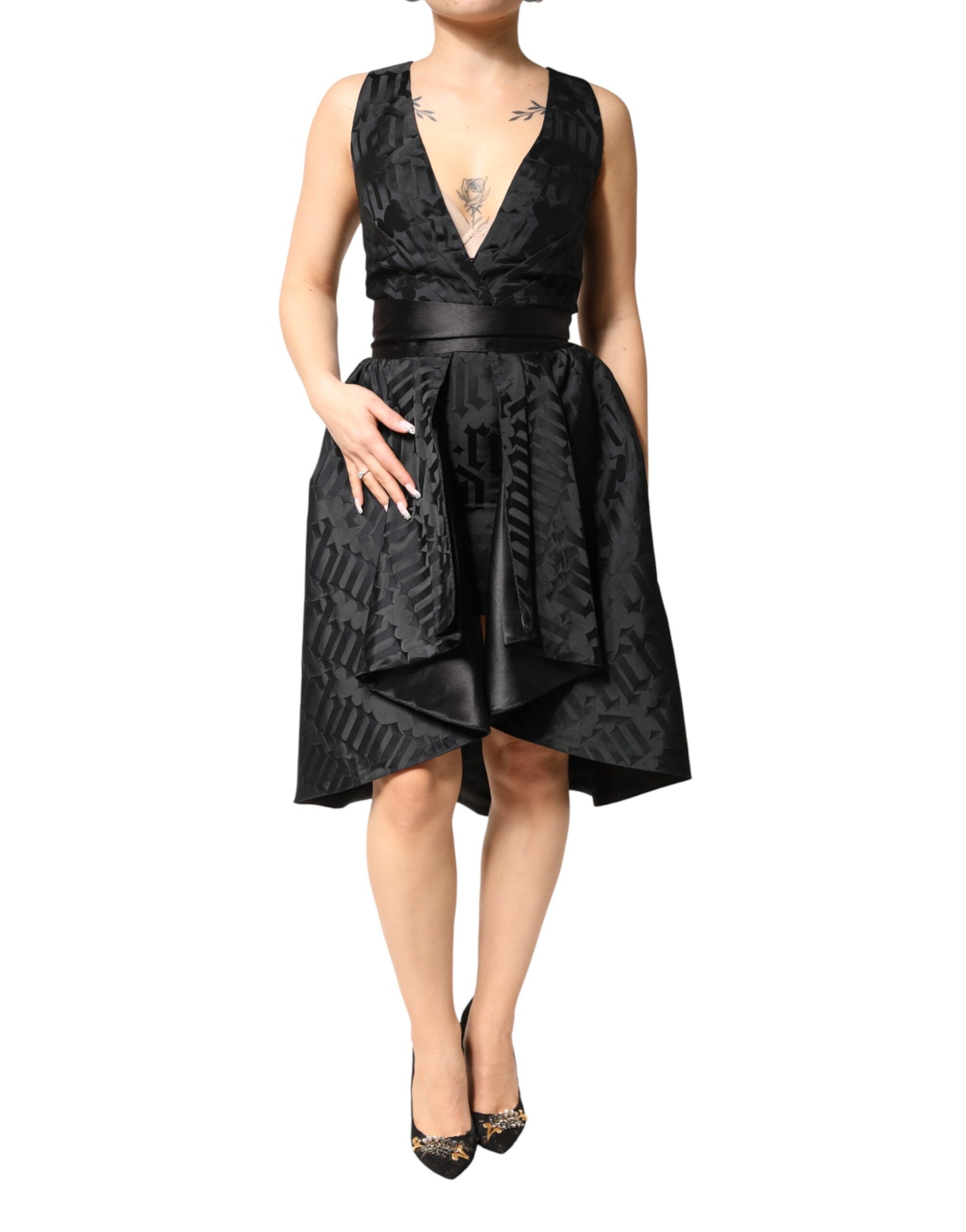 Robe 2 pièces John Richmond noire en jacquard sans manches à décolleté en V profond