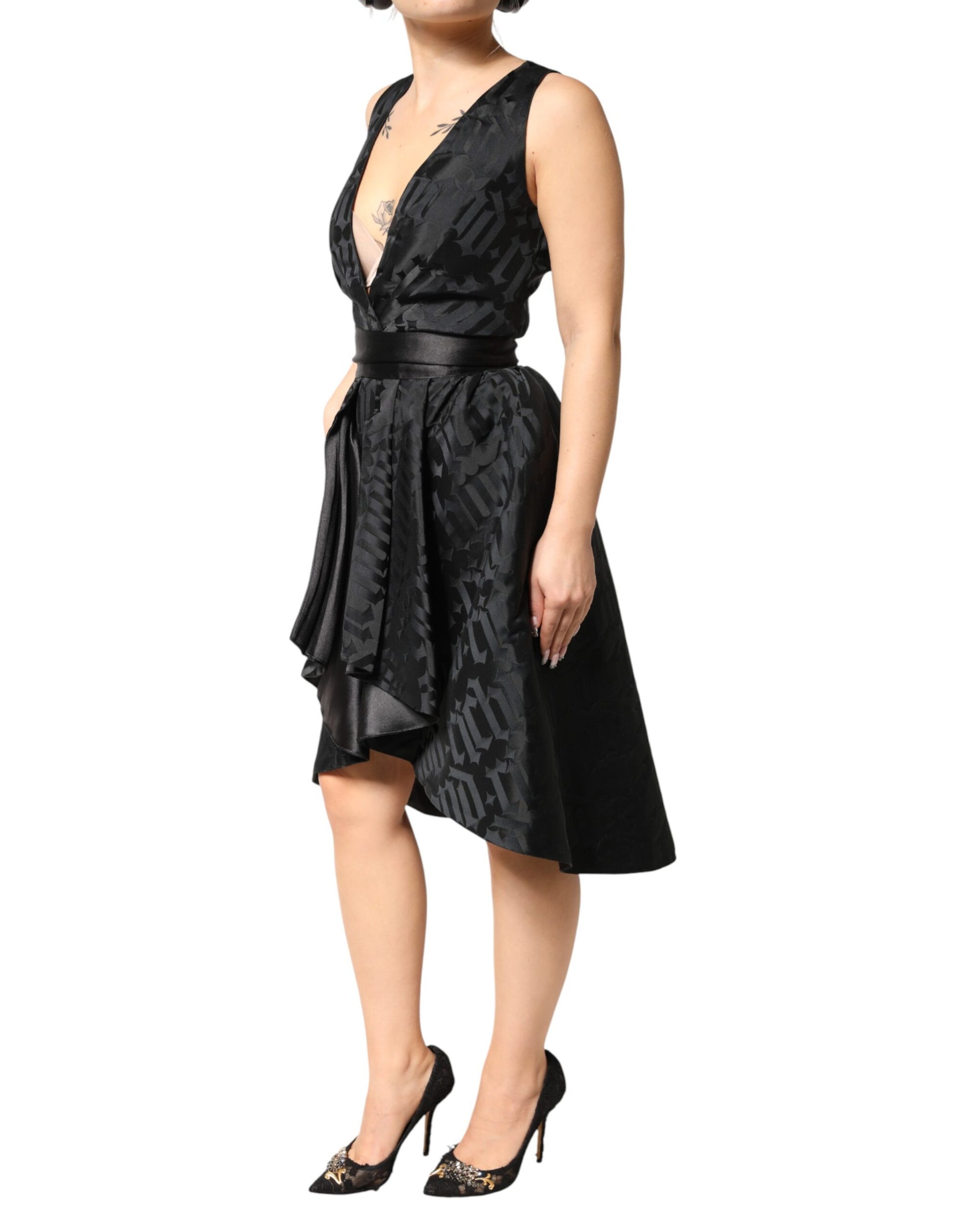 Robe 2 pièces John Richmond noire en jacquard sans manches à décolleté en V profond
