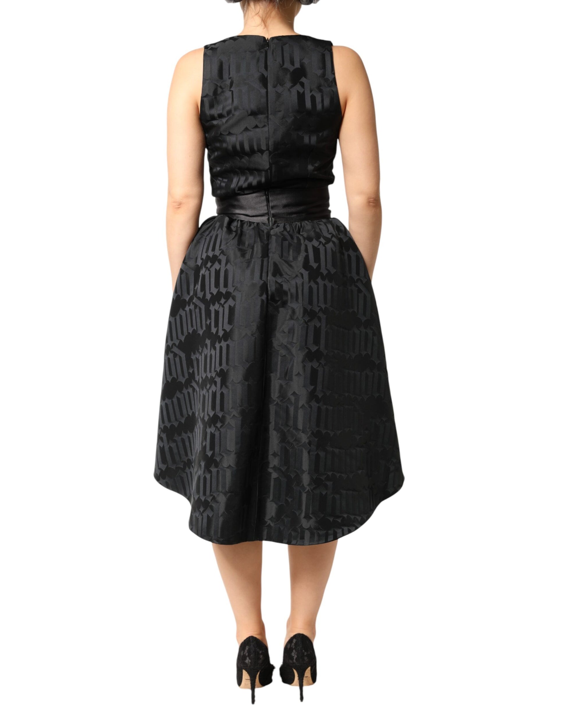 Robe 2 pièces John Richmond noire en jacquard sans manches à décolleté en V profond