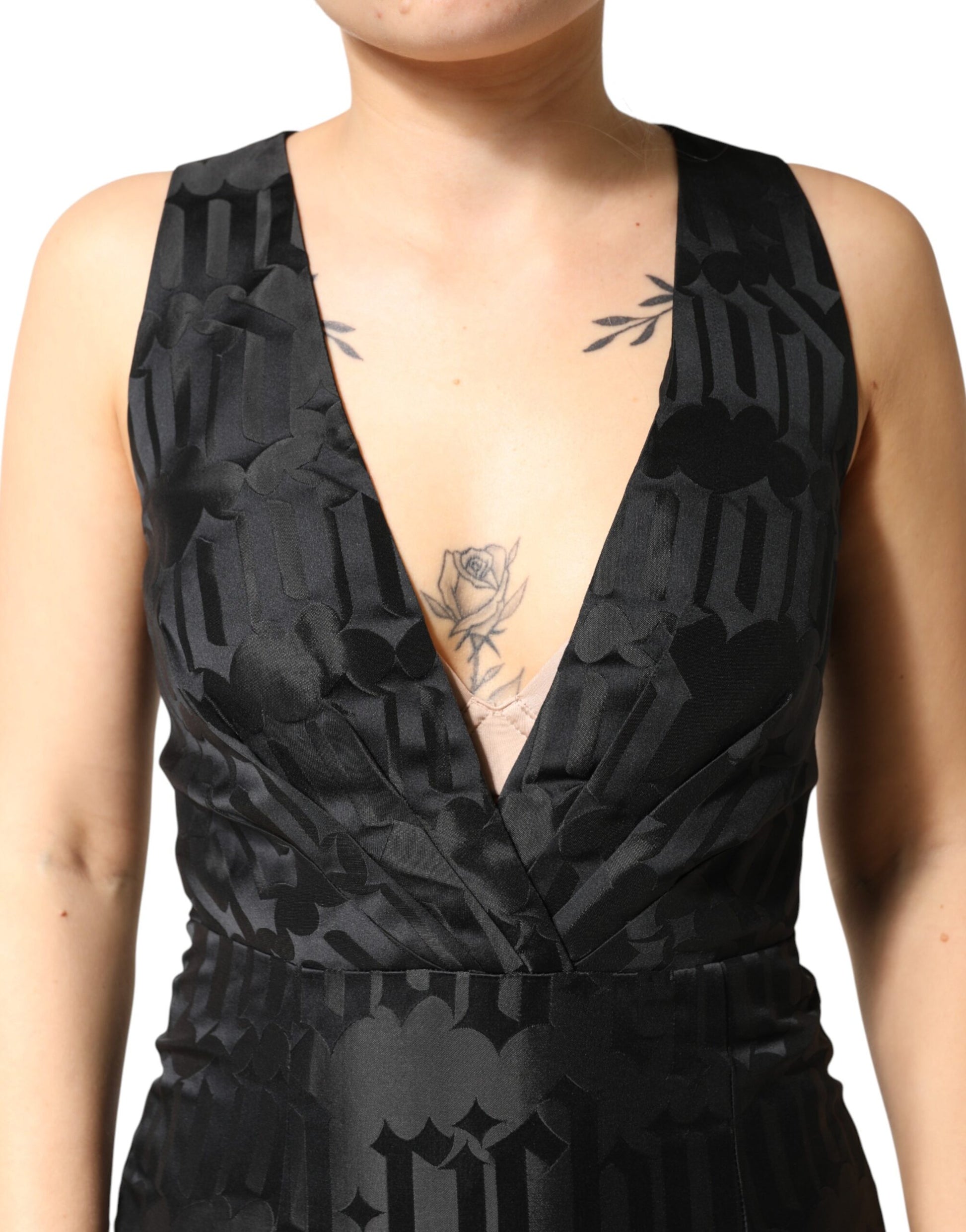 Robe 2 pièces John Richmond noire en jacquard sans manches à décolleté en V profond