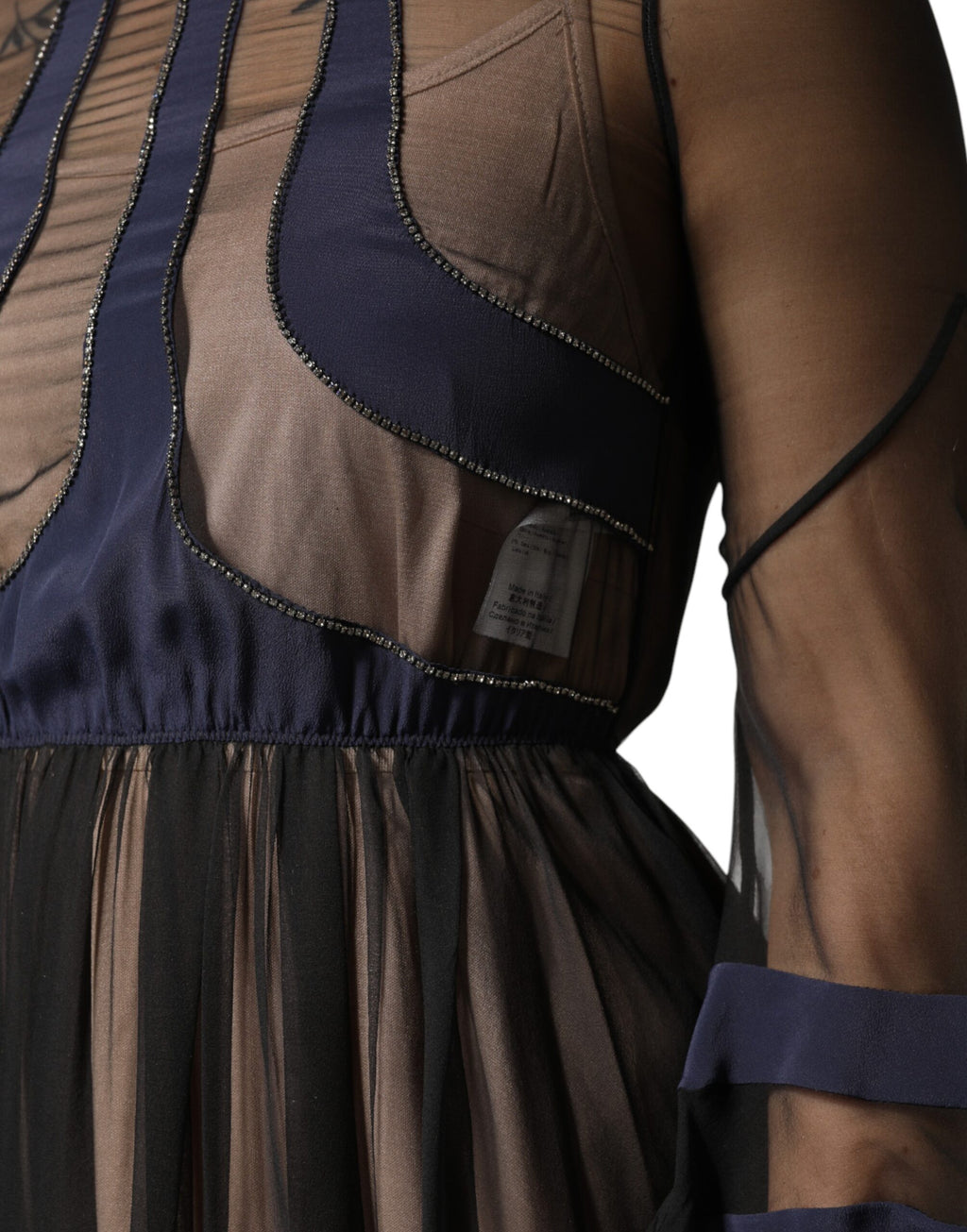 N.21 Blue Long Sleeves Sheer Silk Sheath A-line Midi Dress