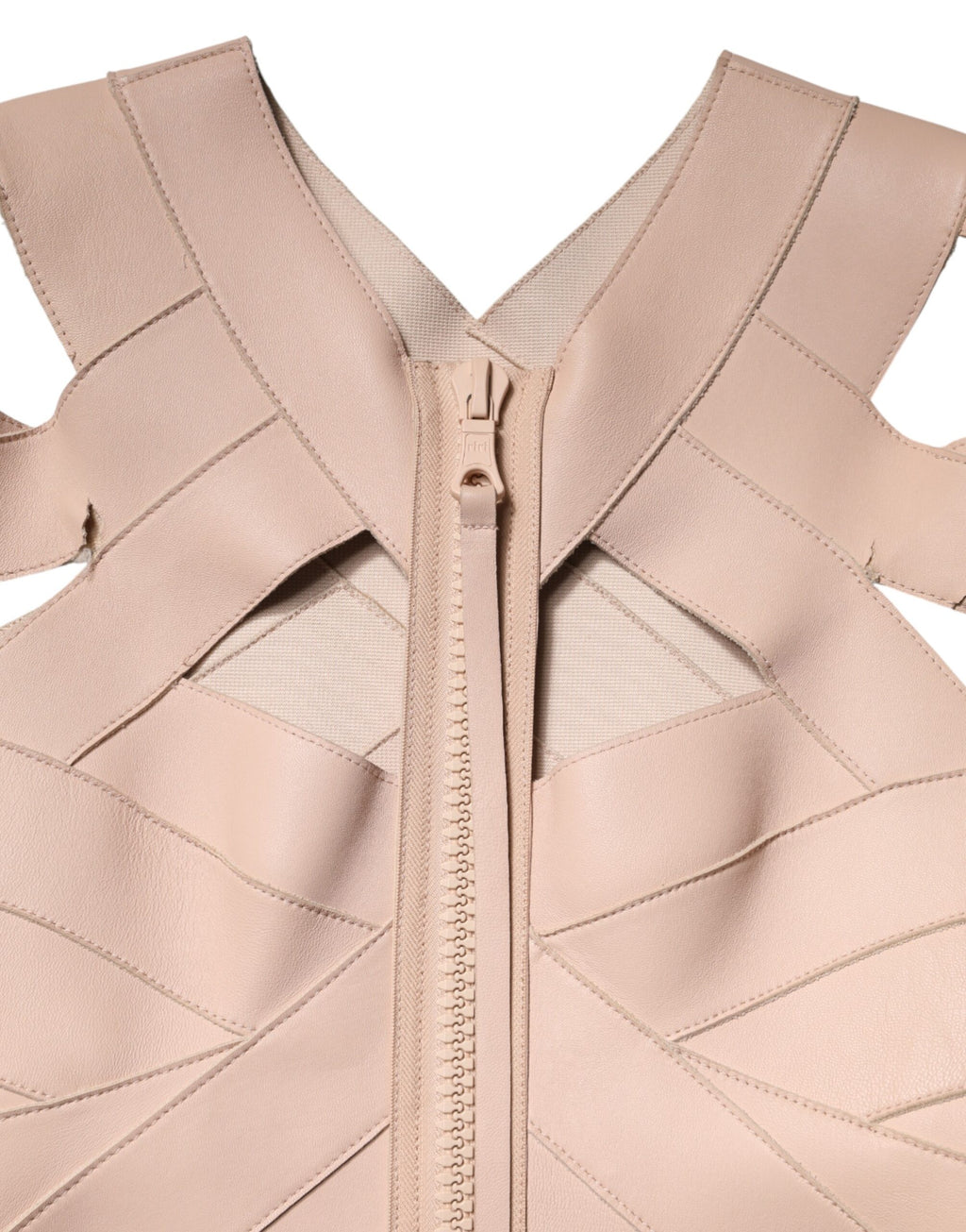 Dsquared² Beige Leather Short Sleeves Sheath Mini Dress