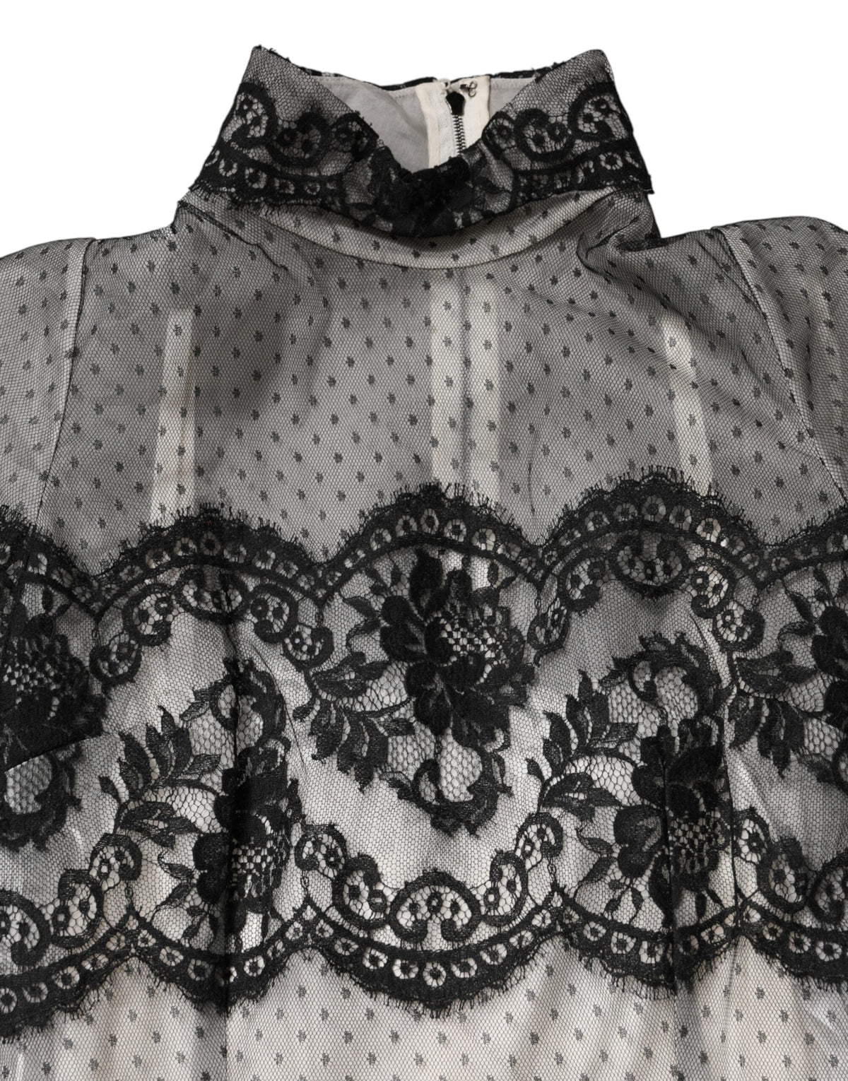 Dolce & Gabbana Maxikleid aus schwarzer und weißer Seidenmischung mit Spitze