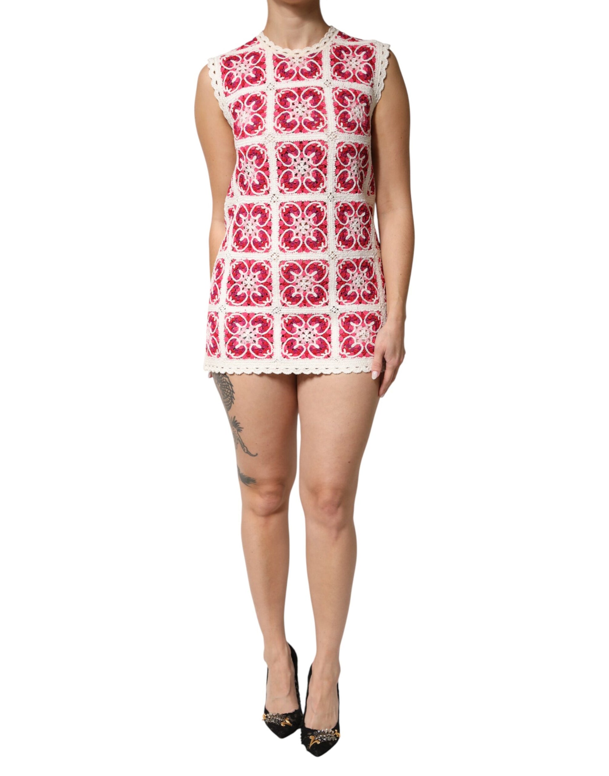 Mini-robe en crochet Dolce & Gabbana multicolore à mailles en briques