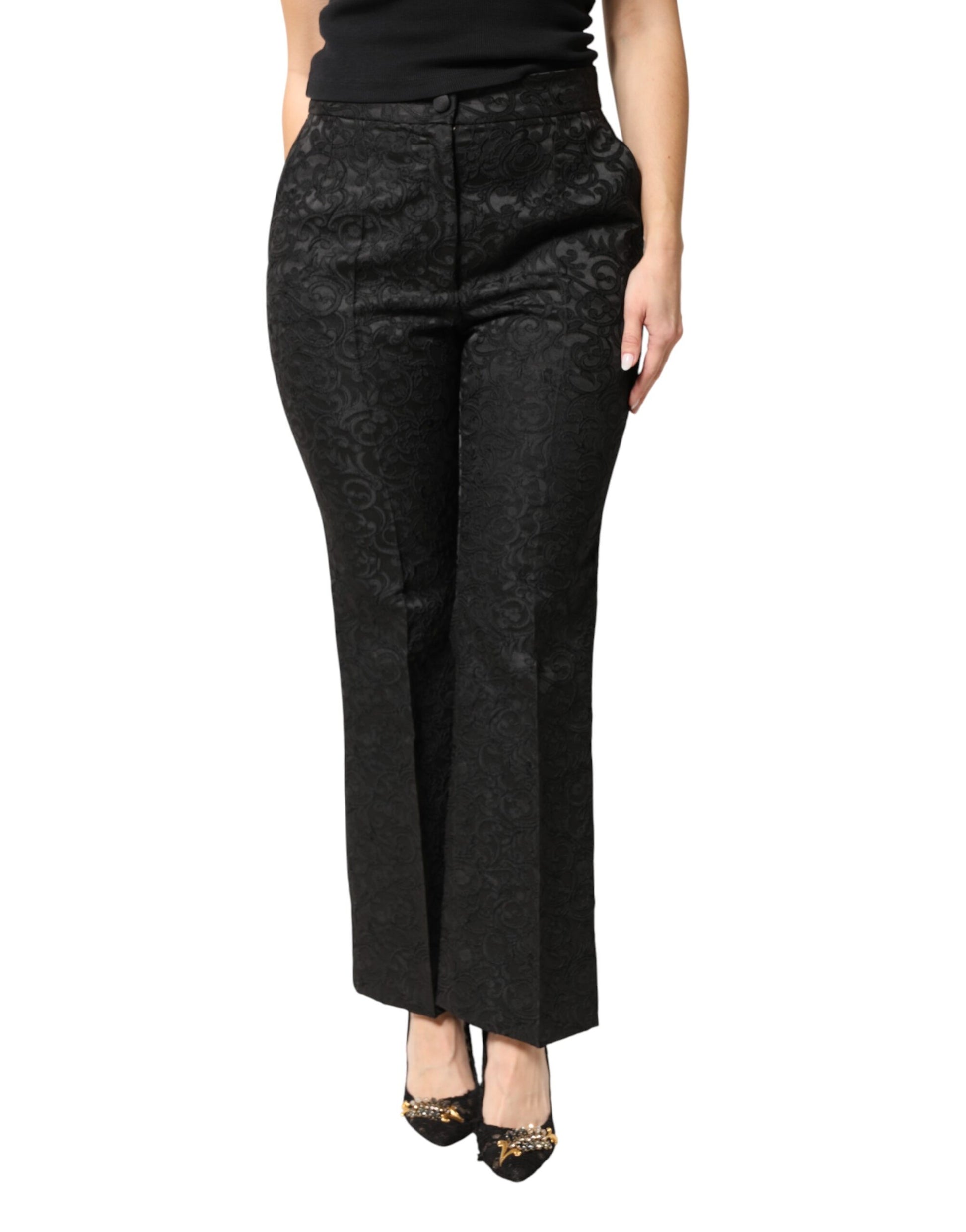 Pantalon taille haute en brocart floral noir Dolce & Gabbana