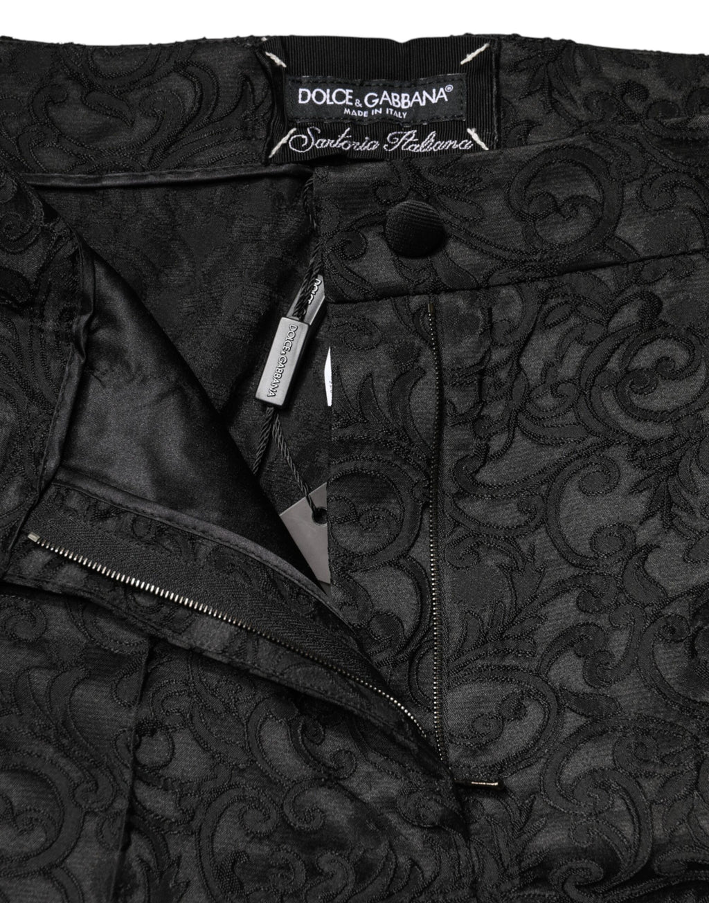 Pantalon taille haute en brocart floral noir Dolce & Gabbana