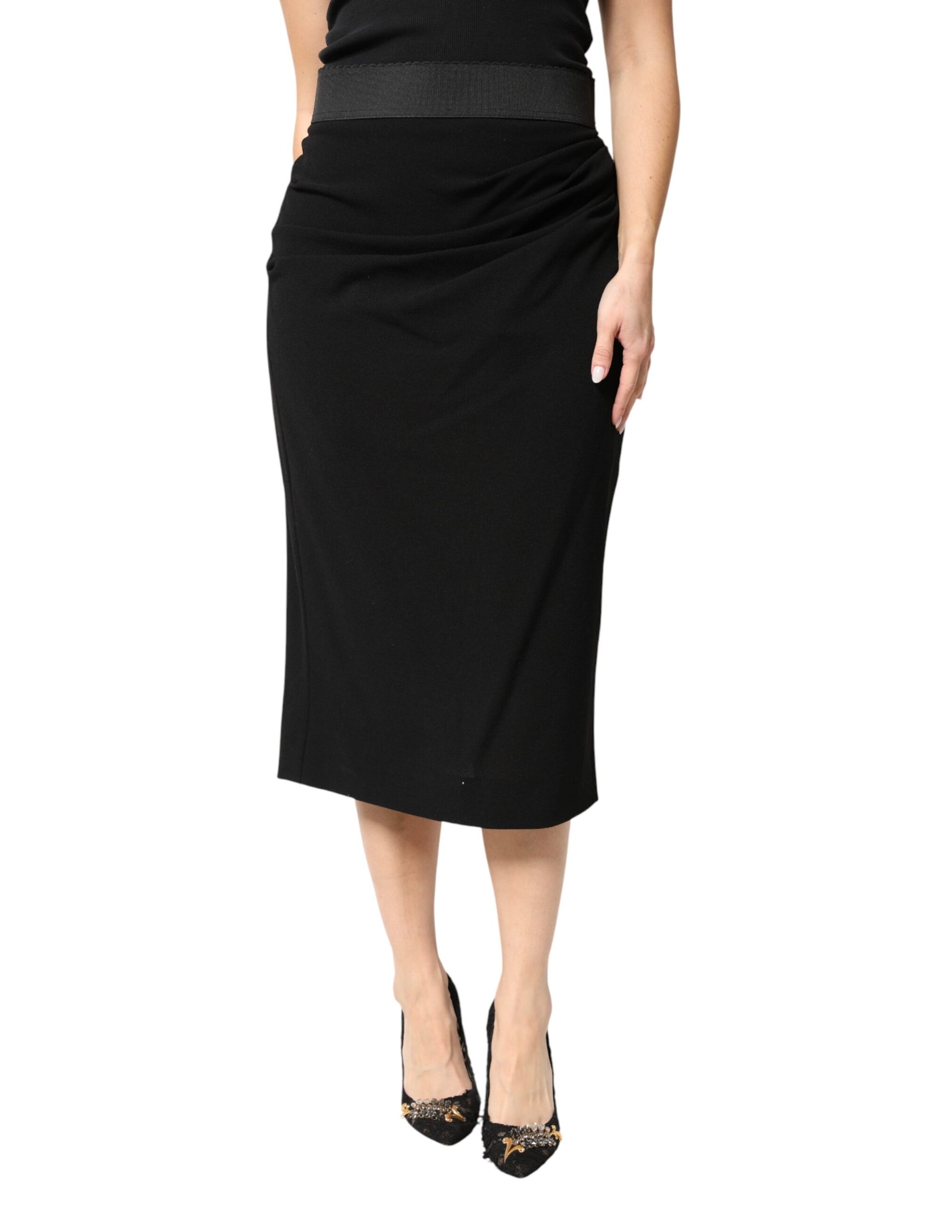 Jupe midi crayon taille haute en laine noire Dolce & Gabbana