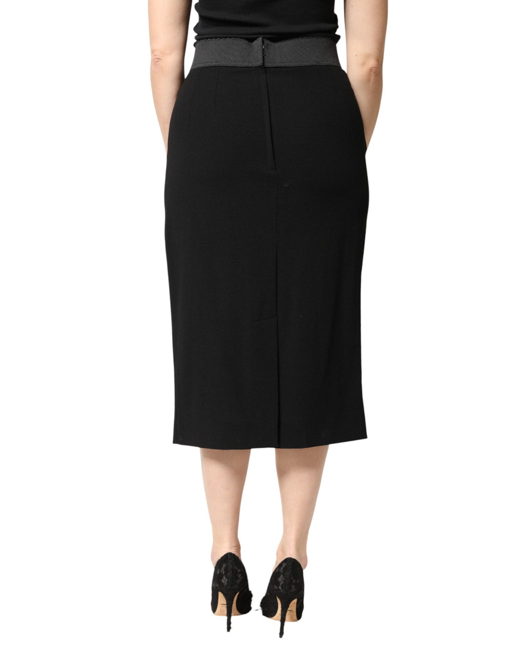 Jupe midi crayon taille haute en laine noire Dolce & Gabbana