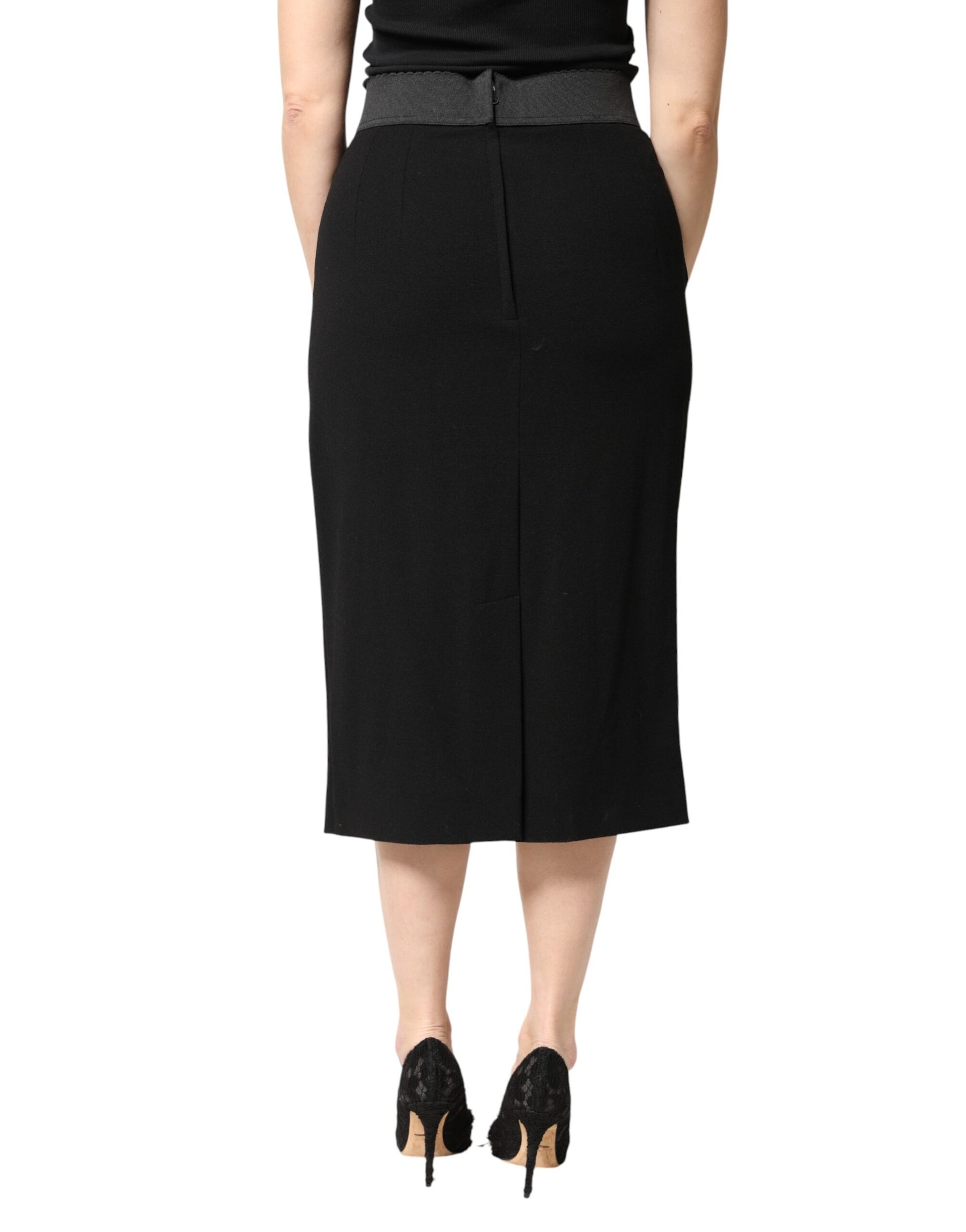 Jupe midi crayon taille haute en laine noire Dolce & Gabbana