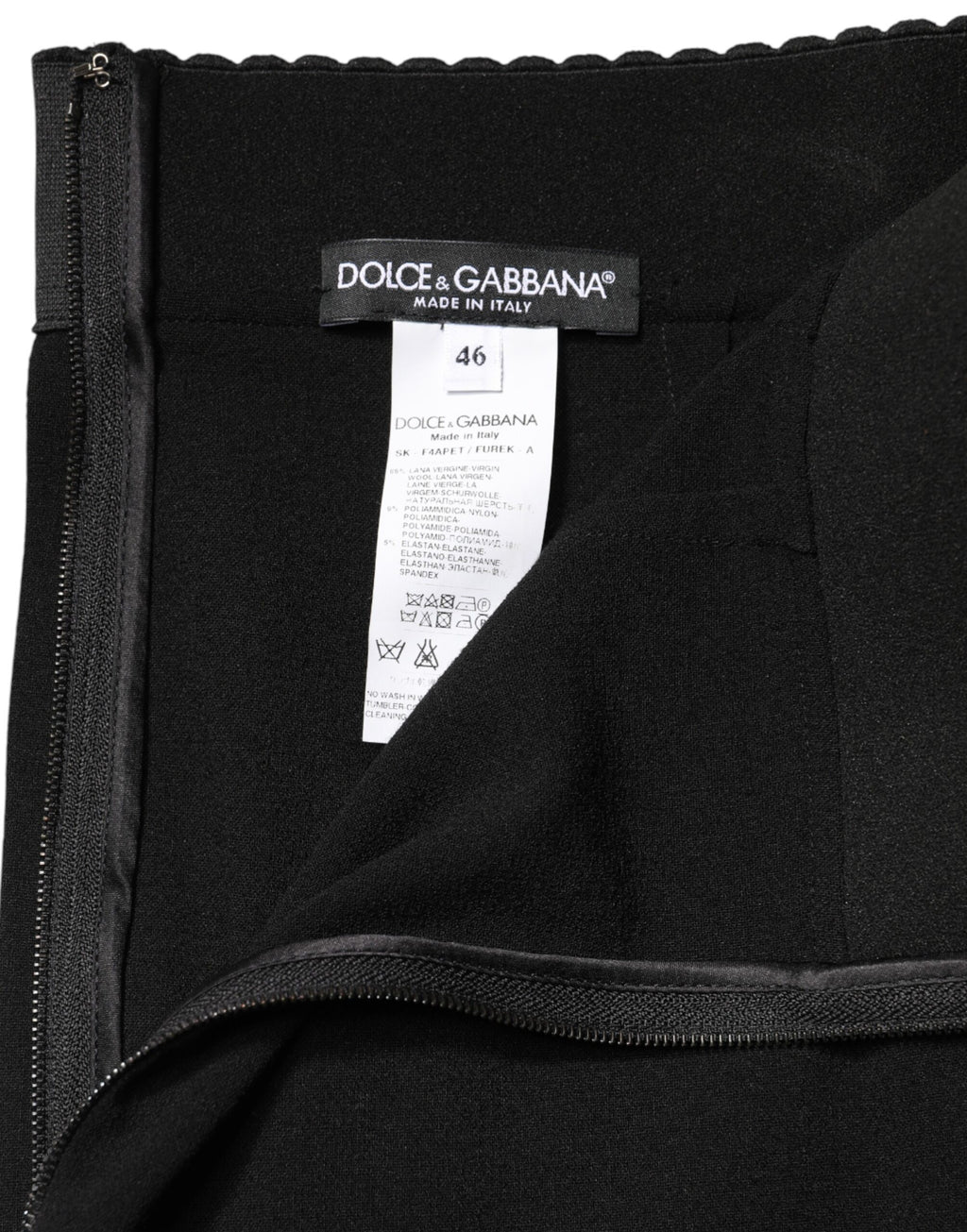 Jupe midi crayon taille haute en laine noire Dolce & Gabbana