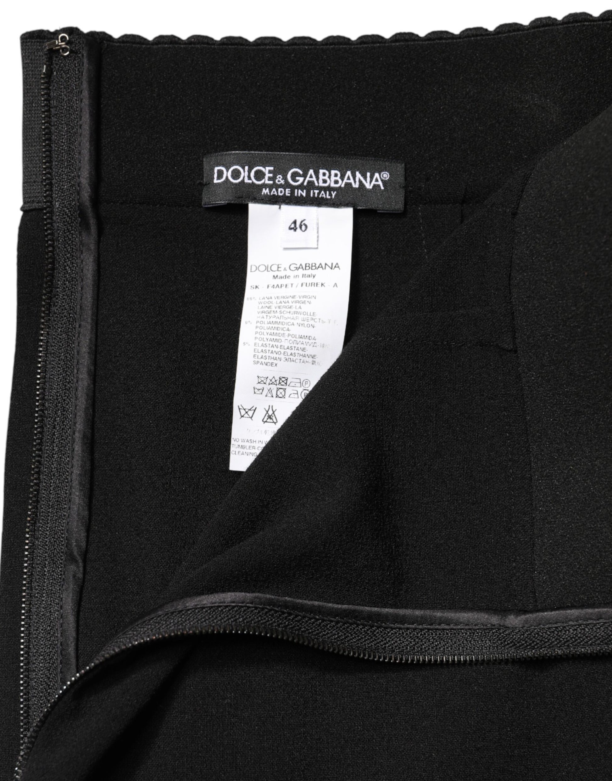 Jupe midi crayon taille haute en laine noire Dolce & Gabbana