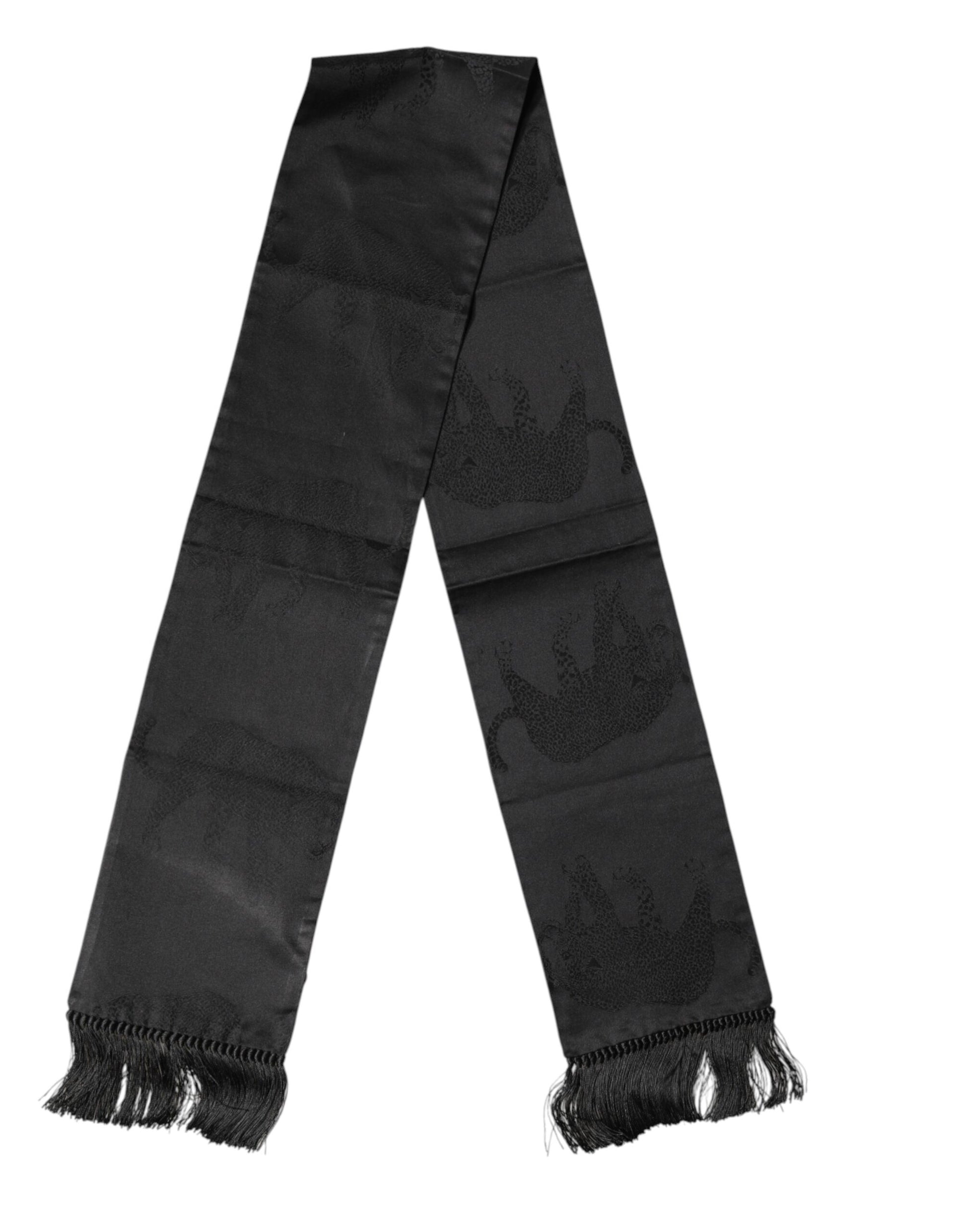 Foulard Dolce & Gabbana en satin de soie noir à franges