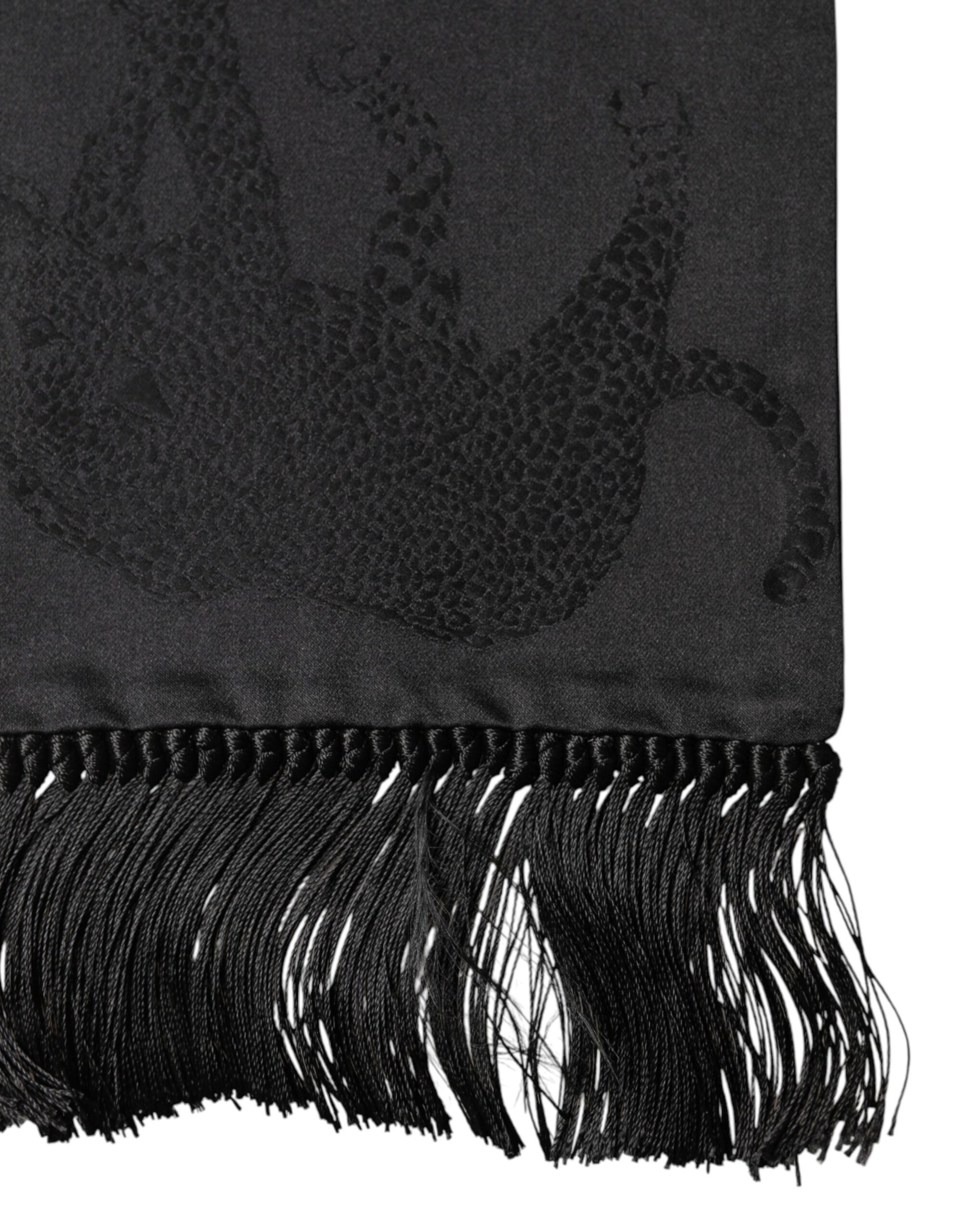 Foulard Dolce & Gabbana en satin de soie noir à franges