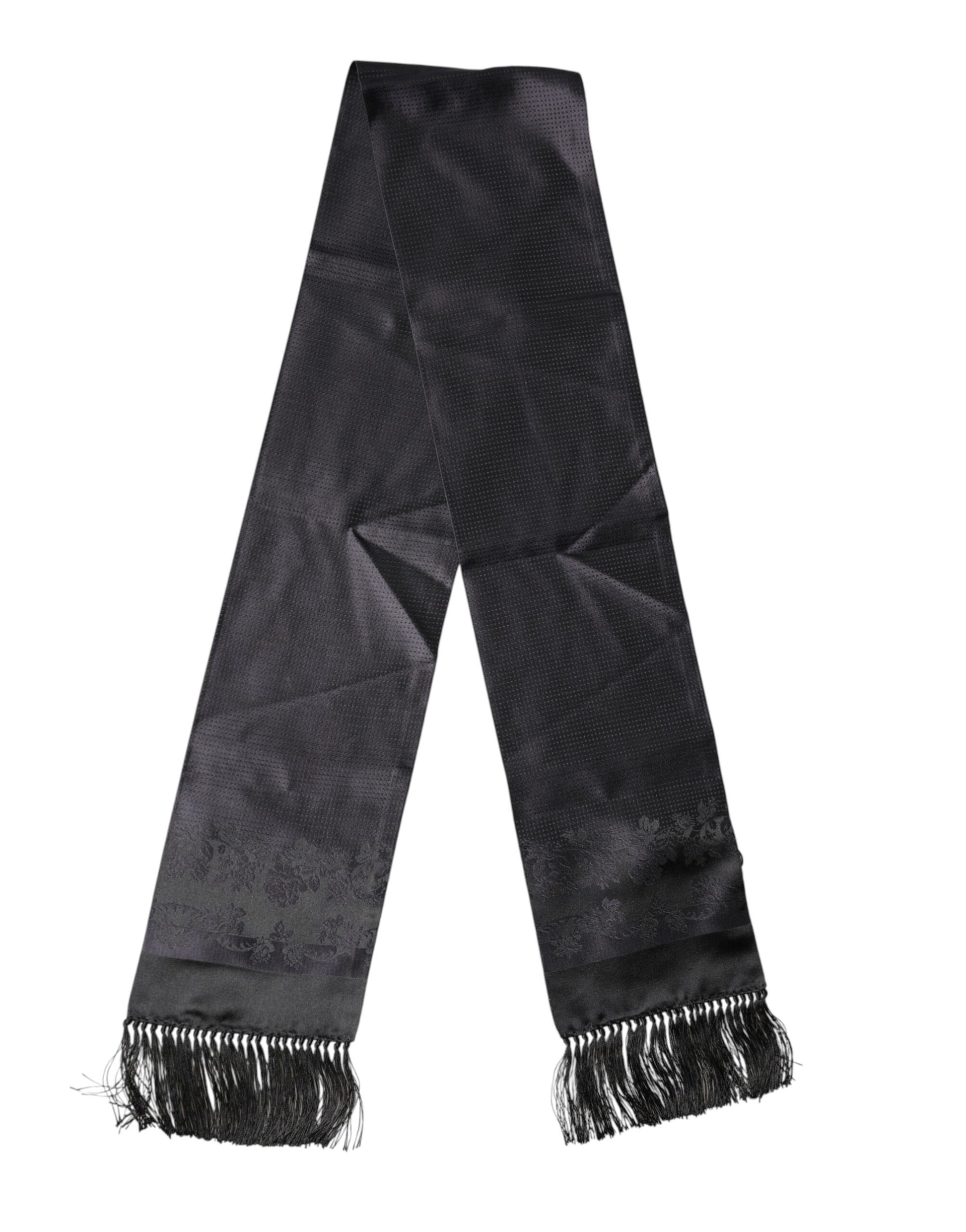 Foulard Dolce & Gabbana en satin de soie noir à franges