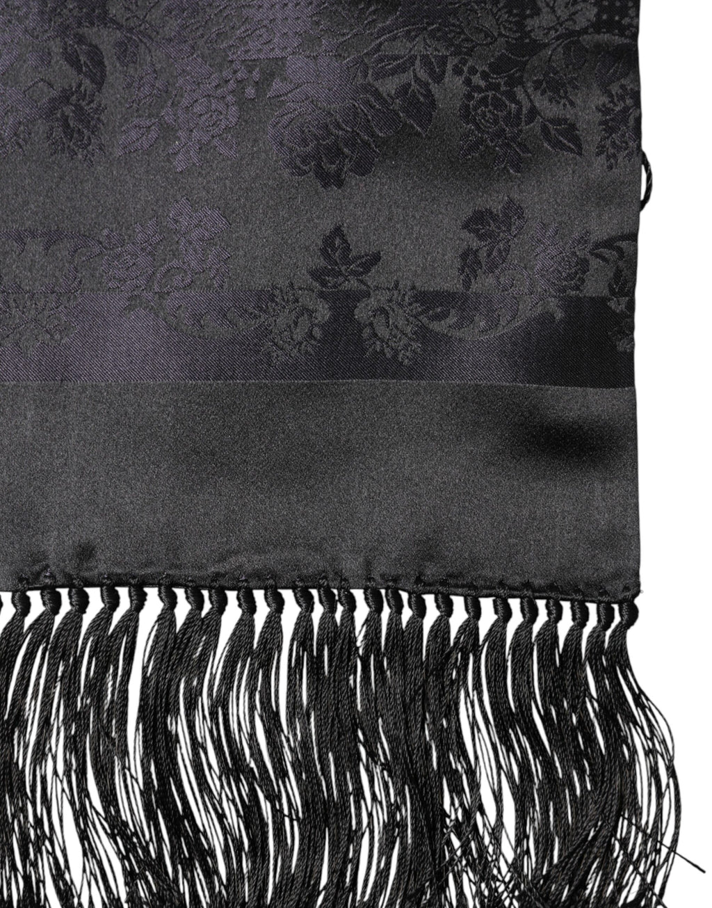 Foulard Dolce & Gabbana en satin de soie noir à franges