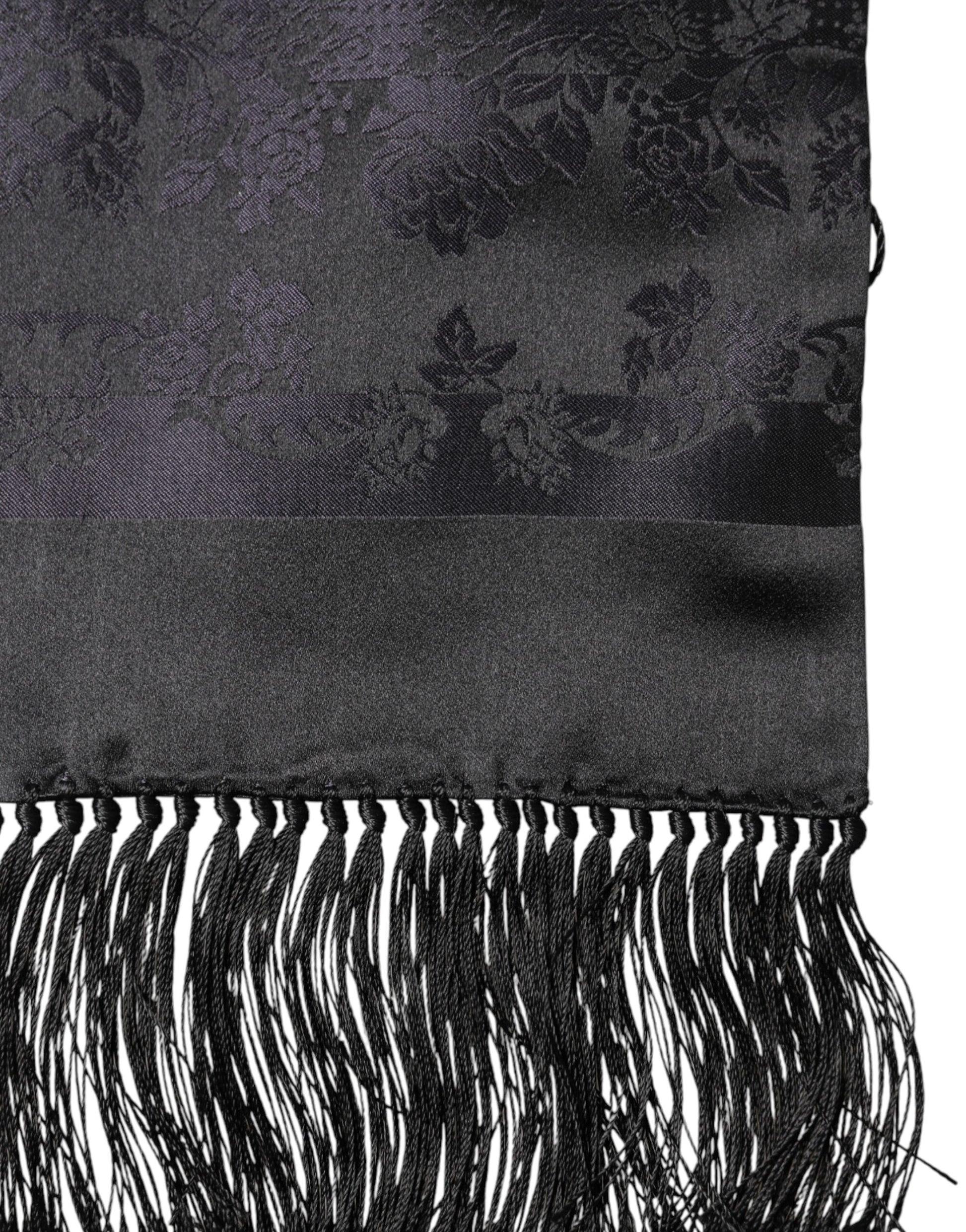Foulard Dolce & Gabbana en satin de soie noir à franges