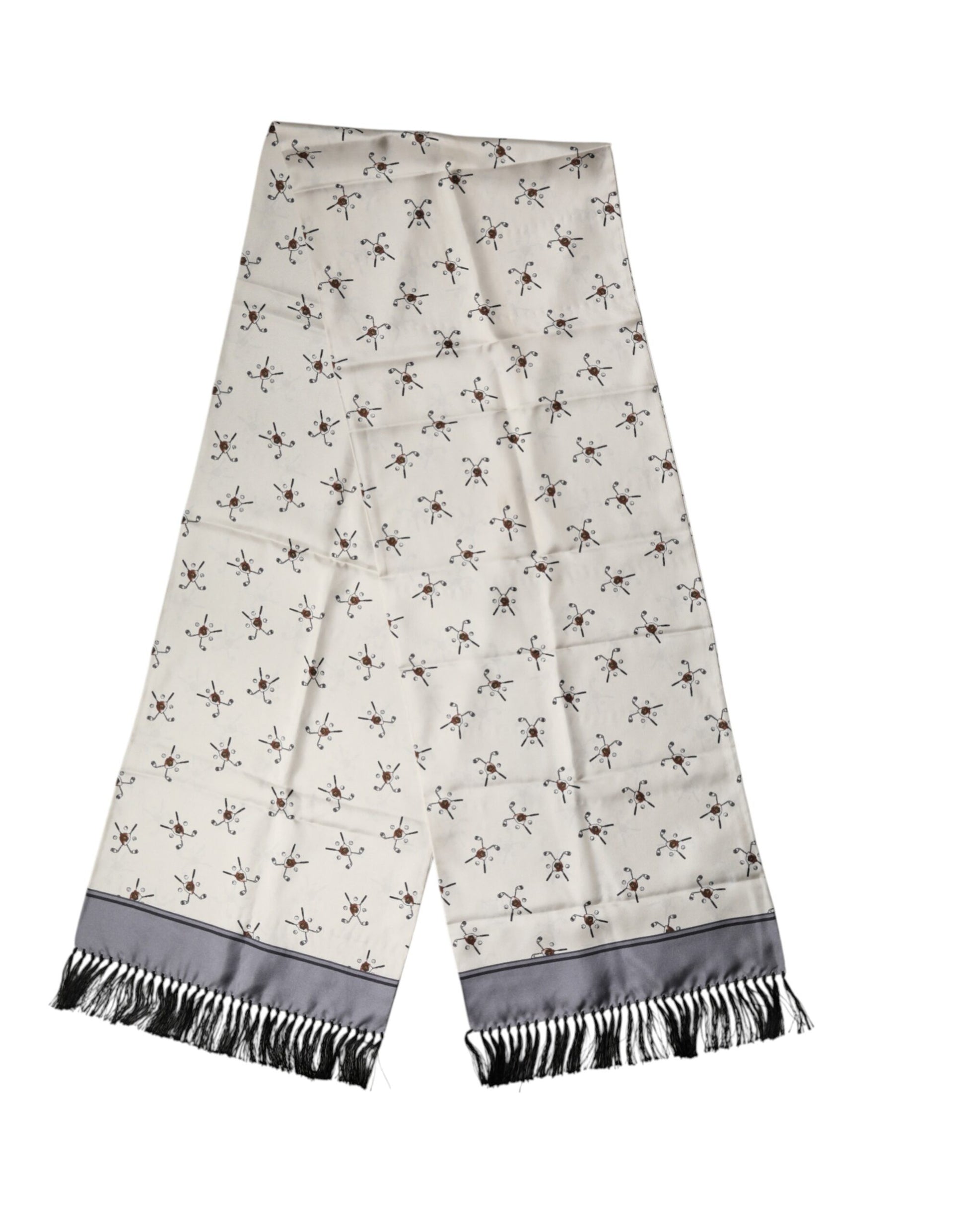 Écharpe foulard portefeuille Dolce & Gabbana blanche imprimée à franges homme 183 cm x 33 cm