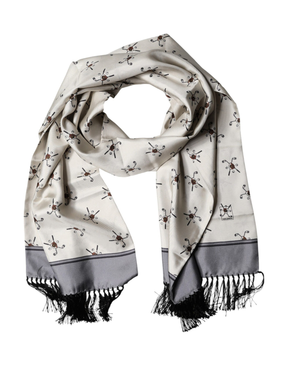 Écharpe foulard portefeuille Dolce & Gabbana blanche imprimée à franges homme 183 cm x 33 cm