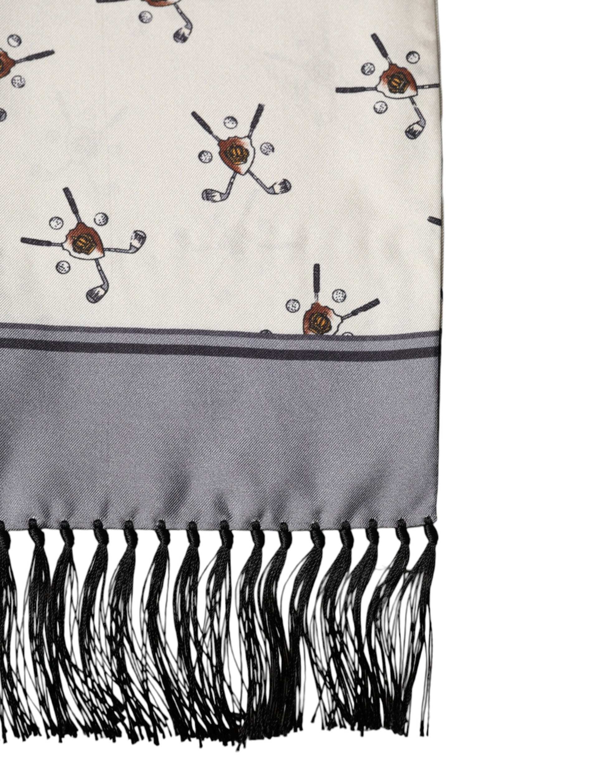 Écharpe foulard portefeuille Dolce & Gabbana blanche imprimée à franges homme 183 cm x 33 cm
