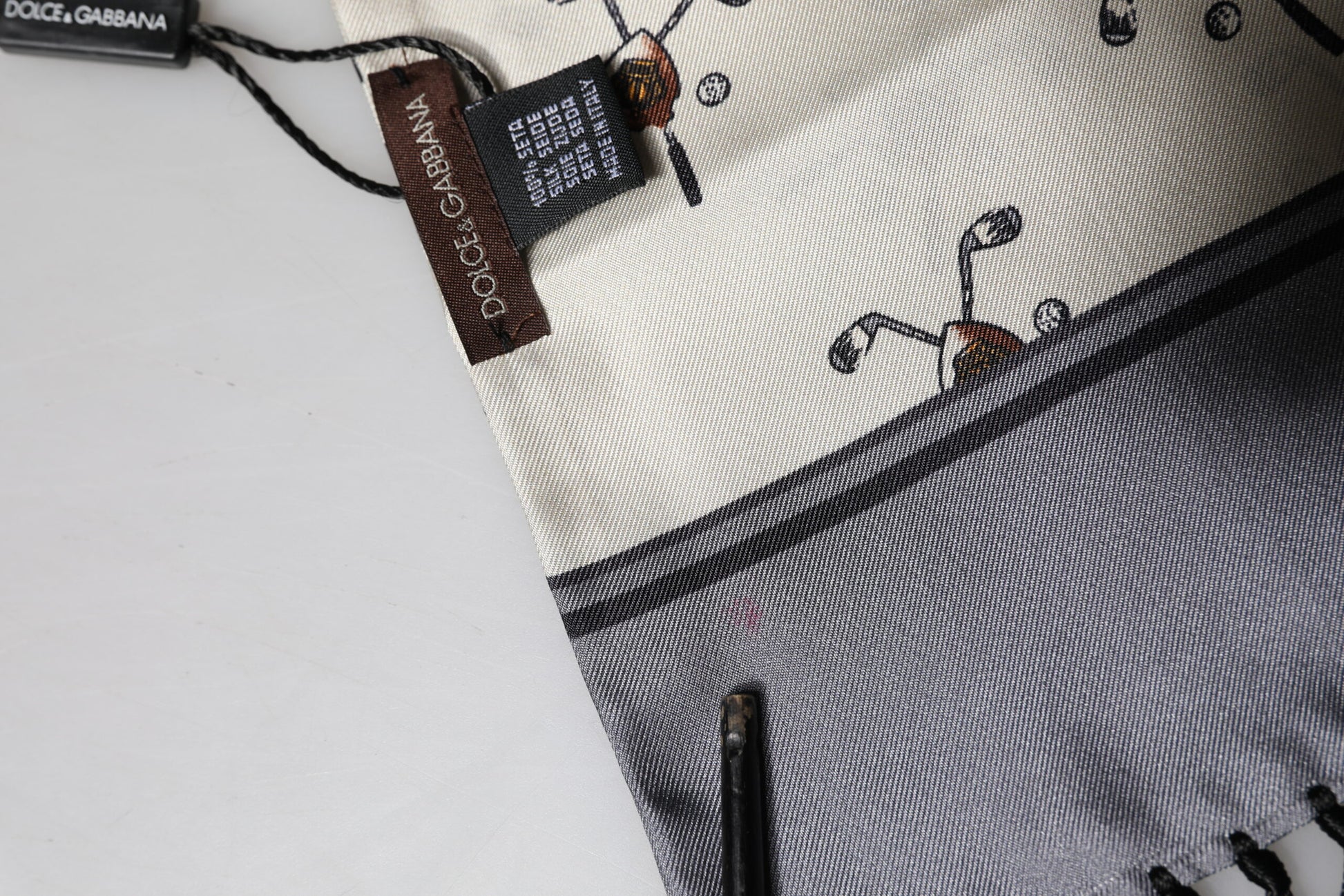 Écharpe foulard portefeuille Dolce & Gabbana blanche imprimée à franges homme 183 cm x 33 cm