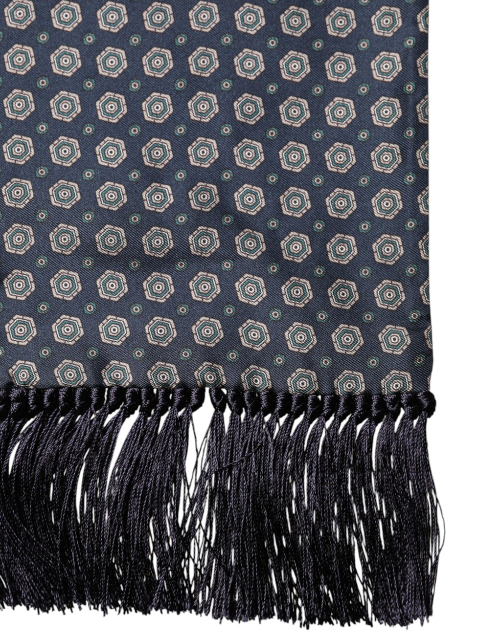 Foulard Dolce & Gabbana en Soie à Motifs Bleus avec Franges 138cm x 15.5cm