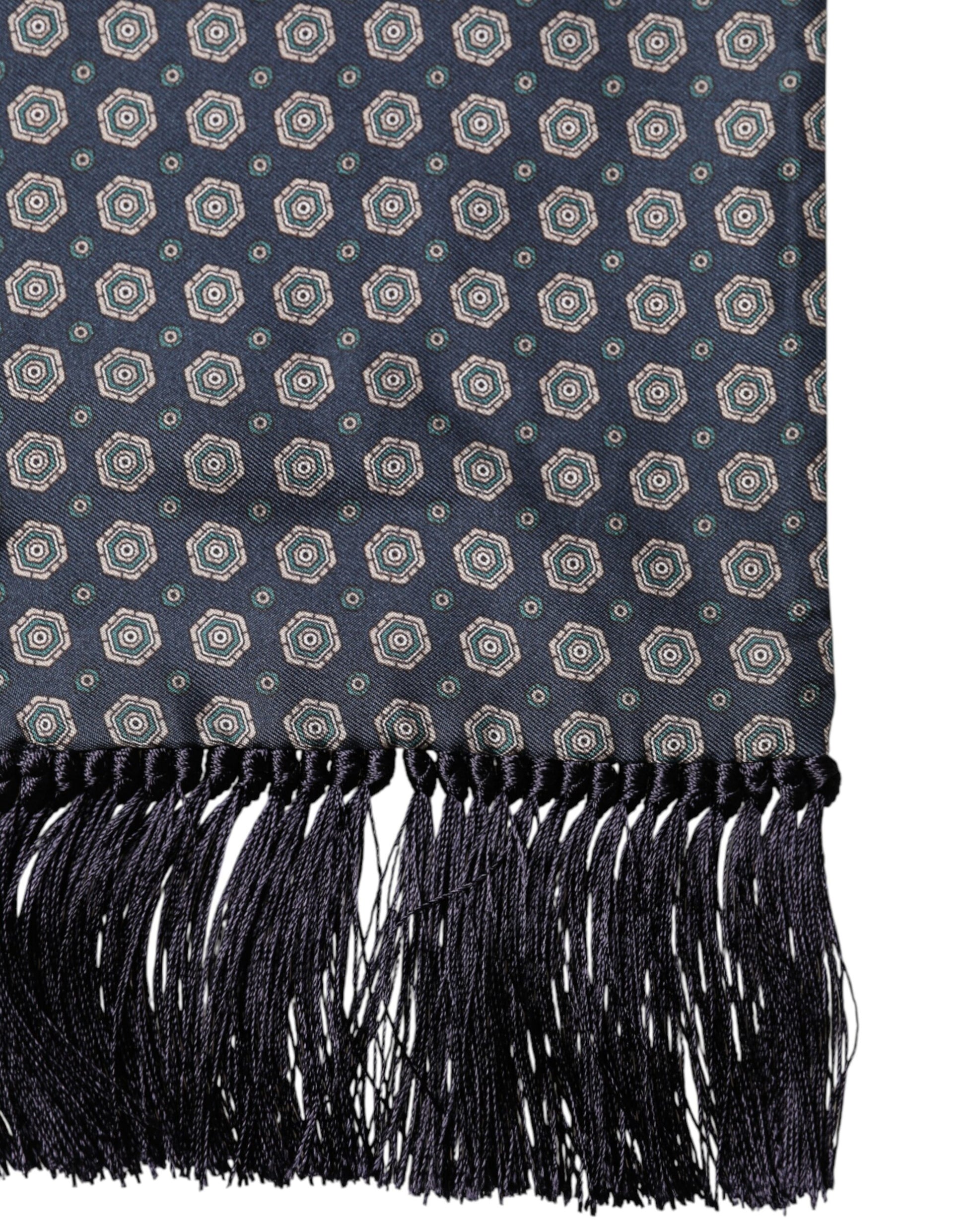 Foulard Dolce & Gabbana en Soie à Motifs Bleus avec Franges 138cm x 15.5cm