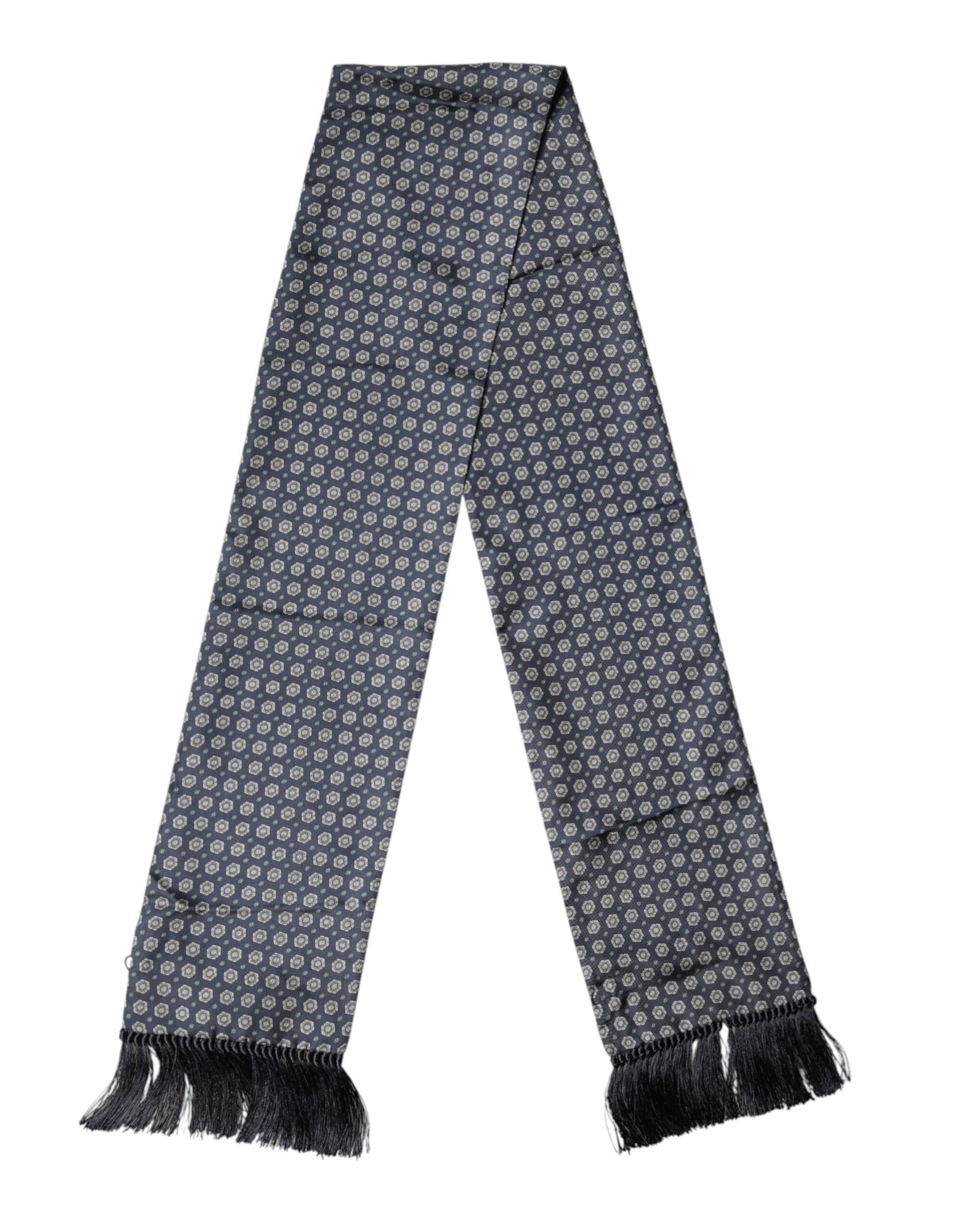 Foulard Dolce & Gabbana en Soie à Motifs Bleus avec Franges 138cm x 15.5cm