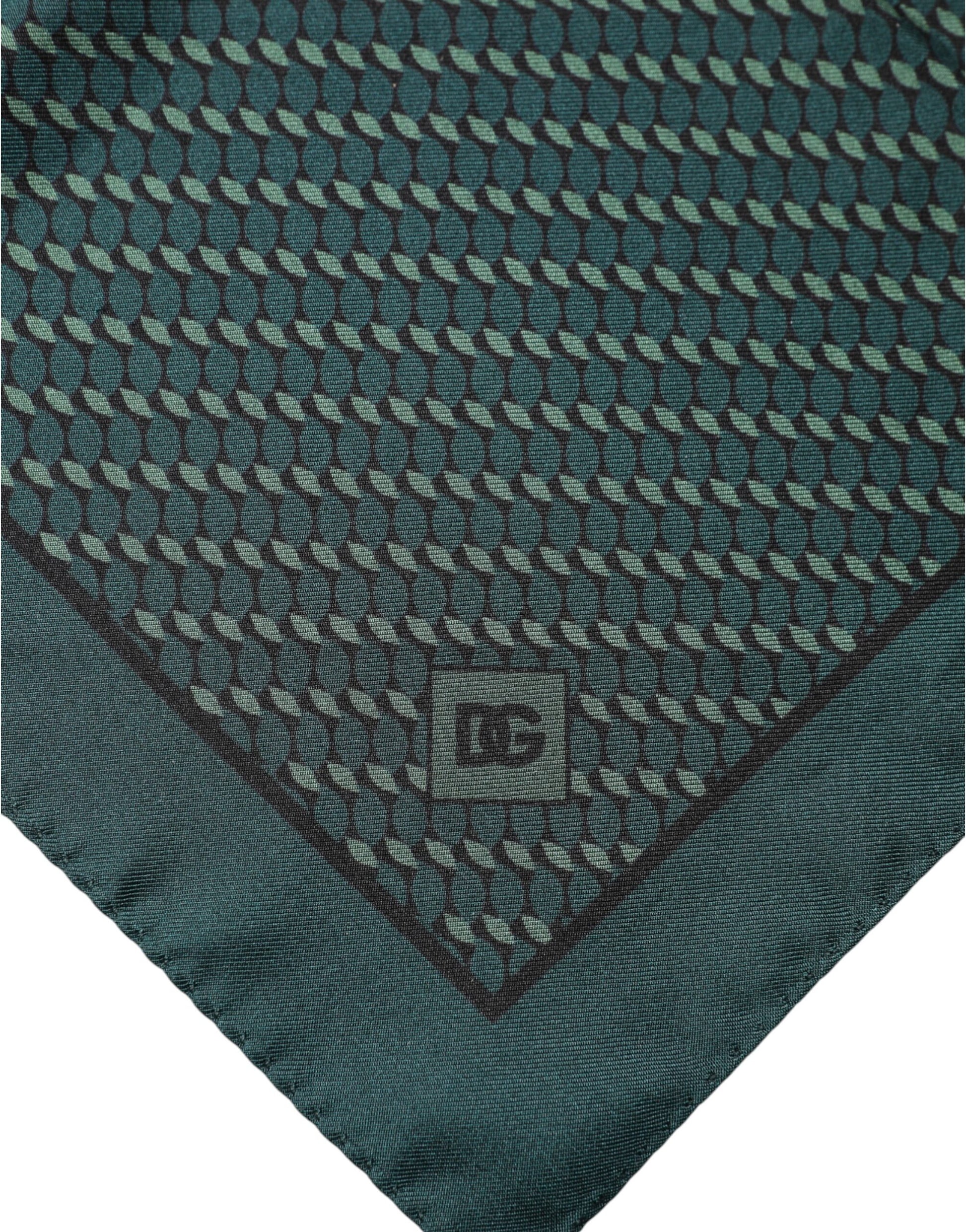 Dolce & Gabbana Dark Green Silk Patterned Handkerchief 32cm x 31cm Scarf