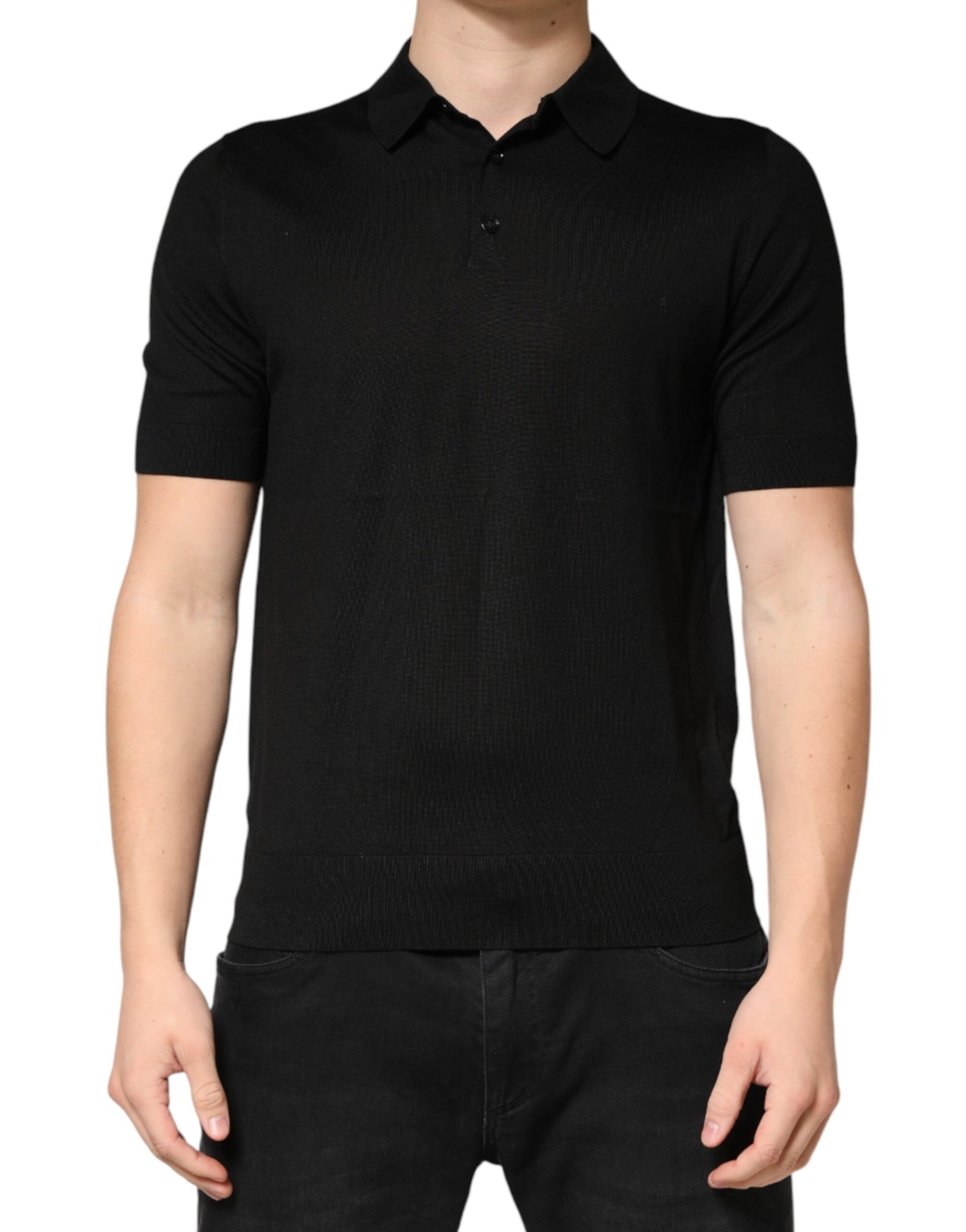 T-shirt de polo Dolce & Gabbana en soie noire à col et manches courtes
