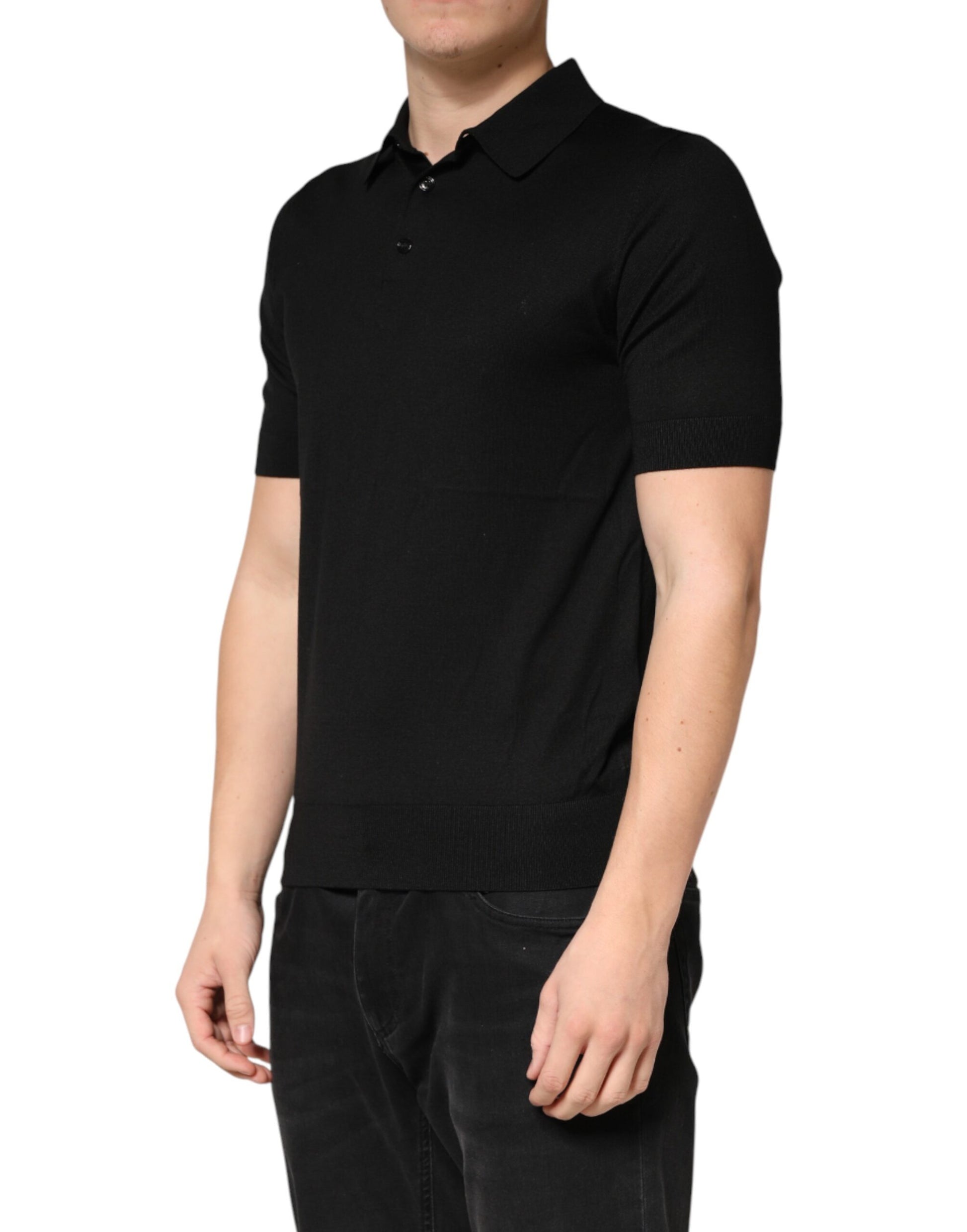 T-shirt de polo Dolce & Gabbana en soie noire à col et manches courtes