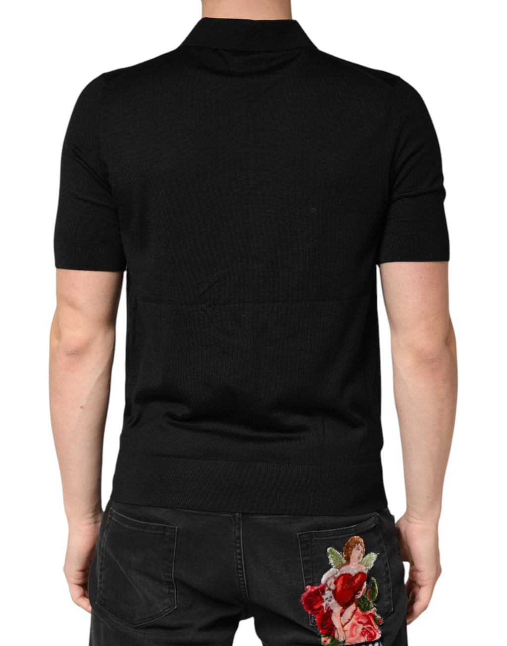 T-shirt de polo Dolce & Gabbana en soie noire à col et manches courtes