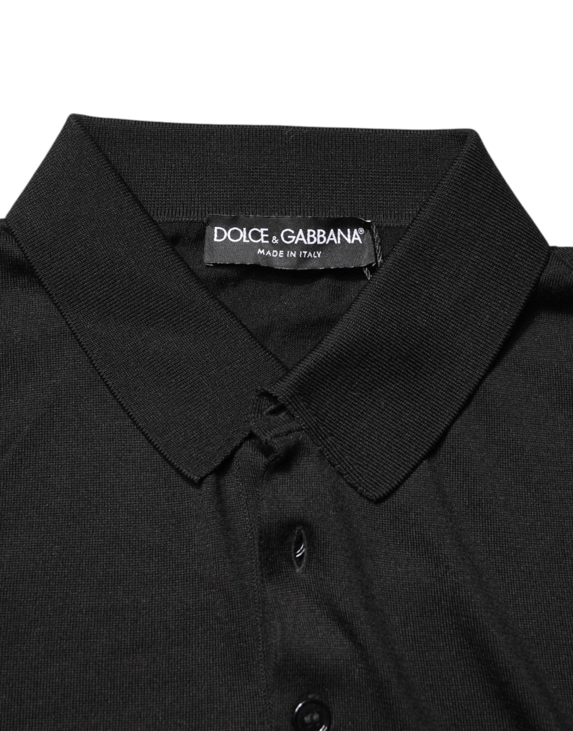 T-shirt de polo Dolce & Gabbana en soie noire à col et manches courtes