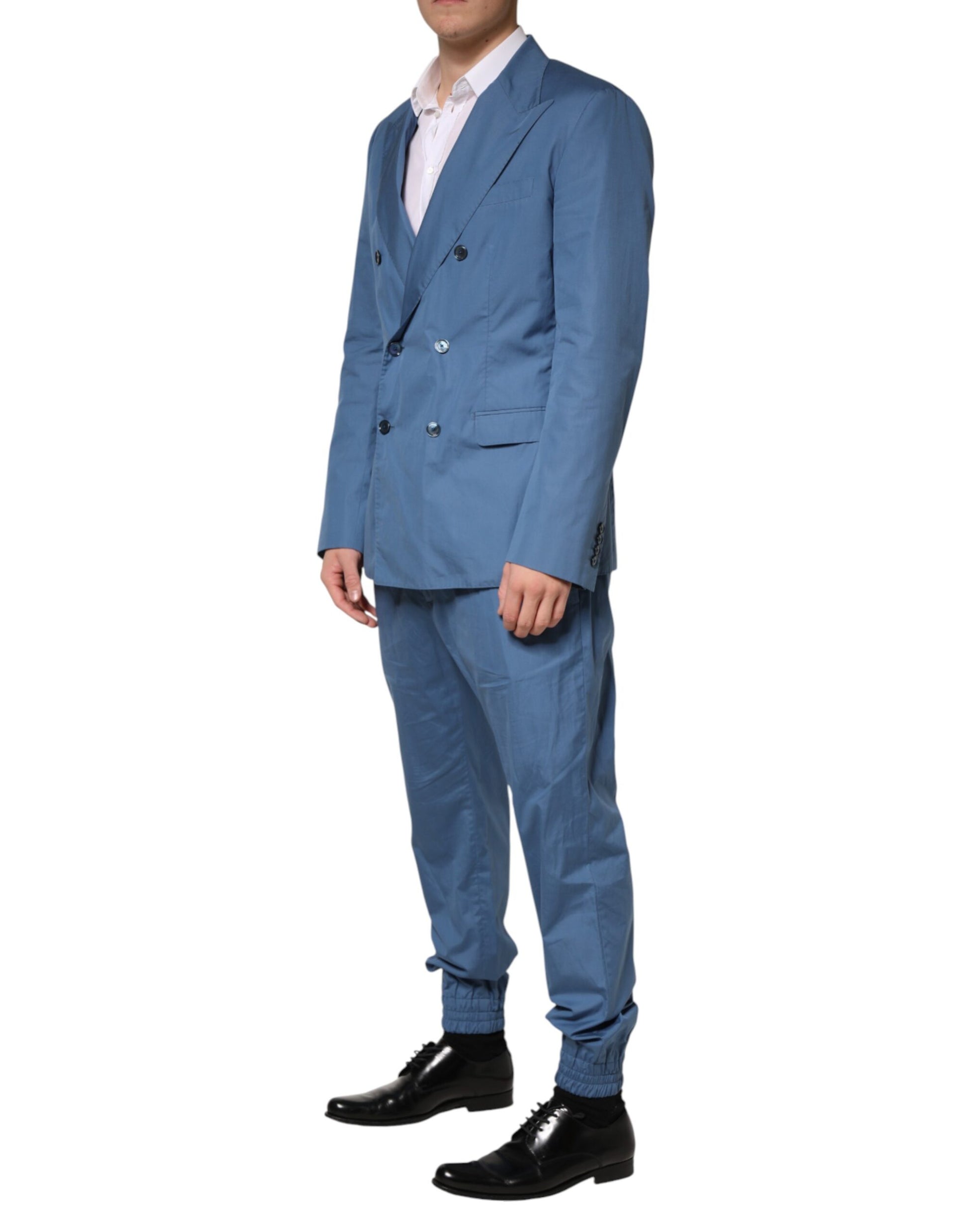 Costume croisé 2 pièces en coton bleu Dolce & Gabbana
