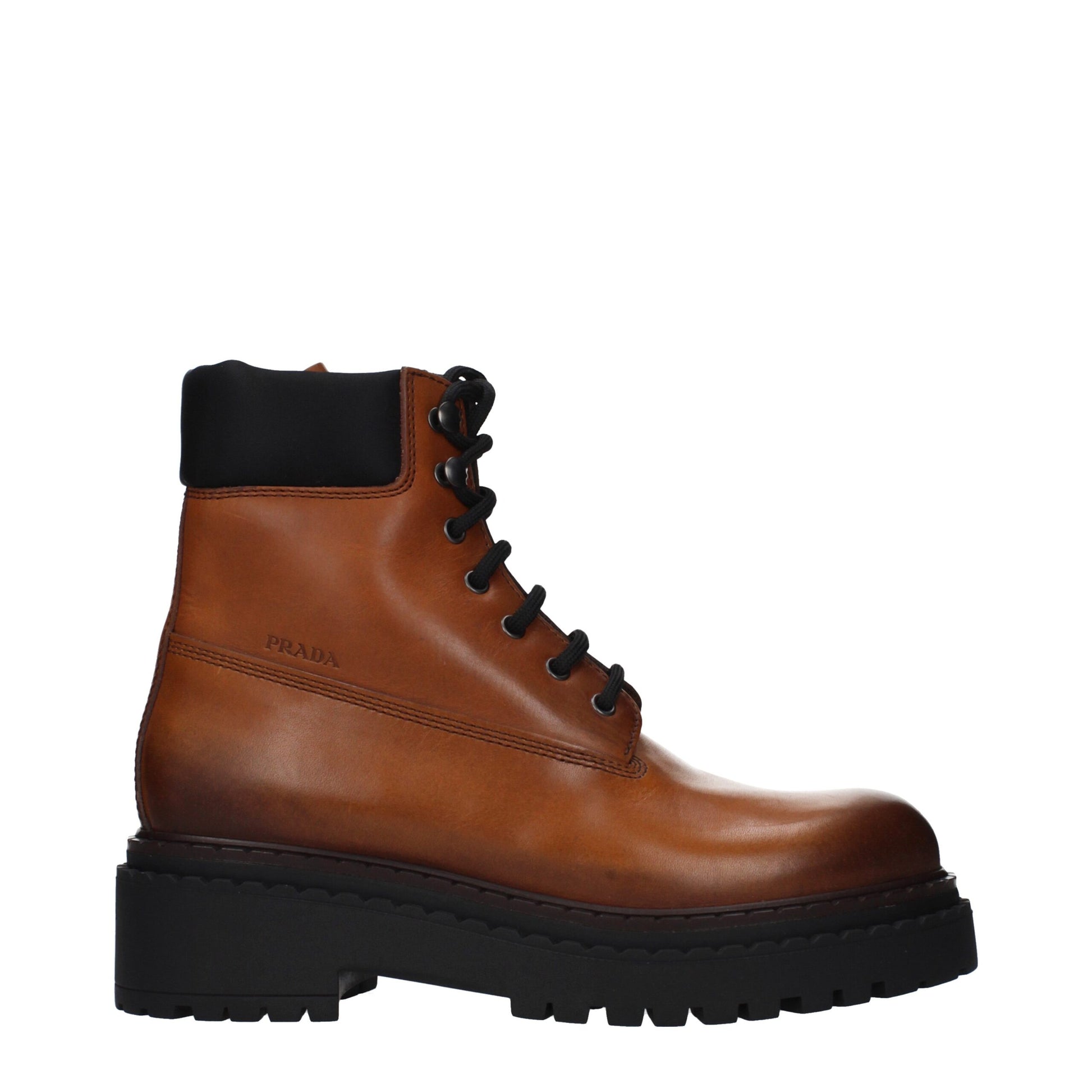 Bottines Prada en cuir marron