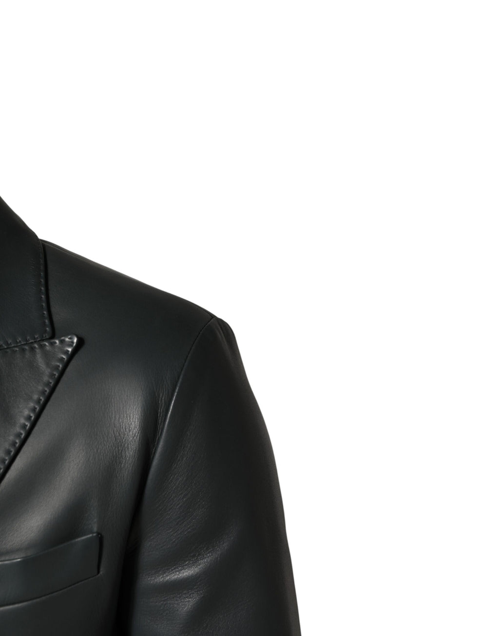 Blazer croisé 2 boutons en cuir noir Dolce & Gabbana