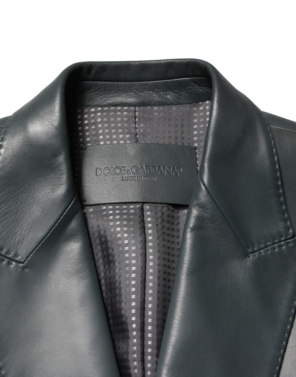 Blazer croisé 2 boutons en cuir noir Dolce & Gabbana