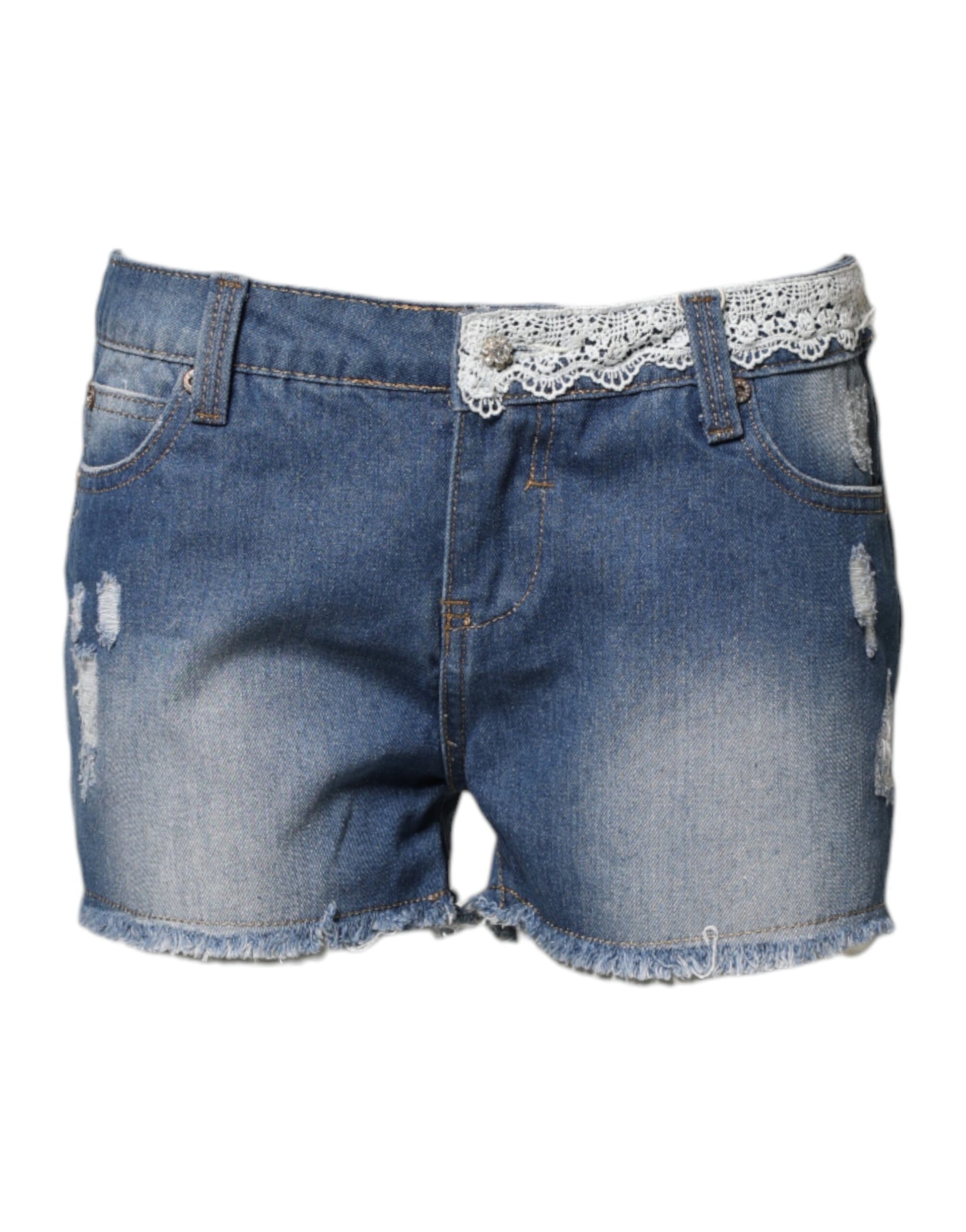 Shorts décontractés en jean taille basse en coton bleu Gio Cellini